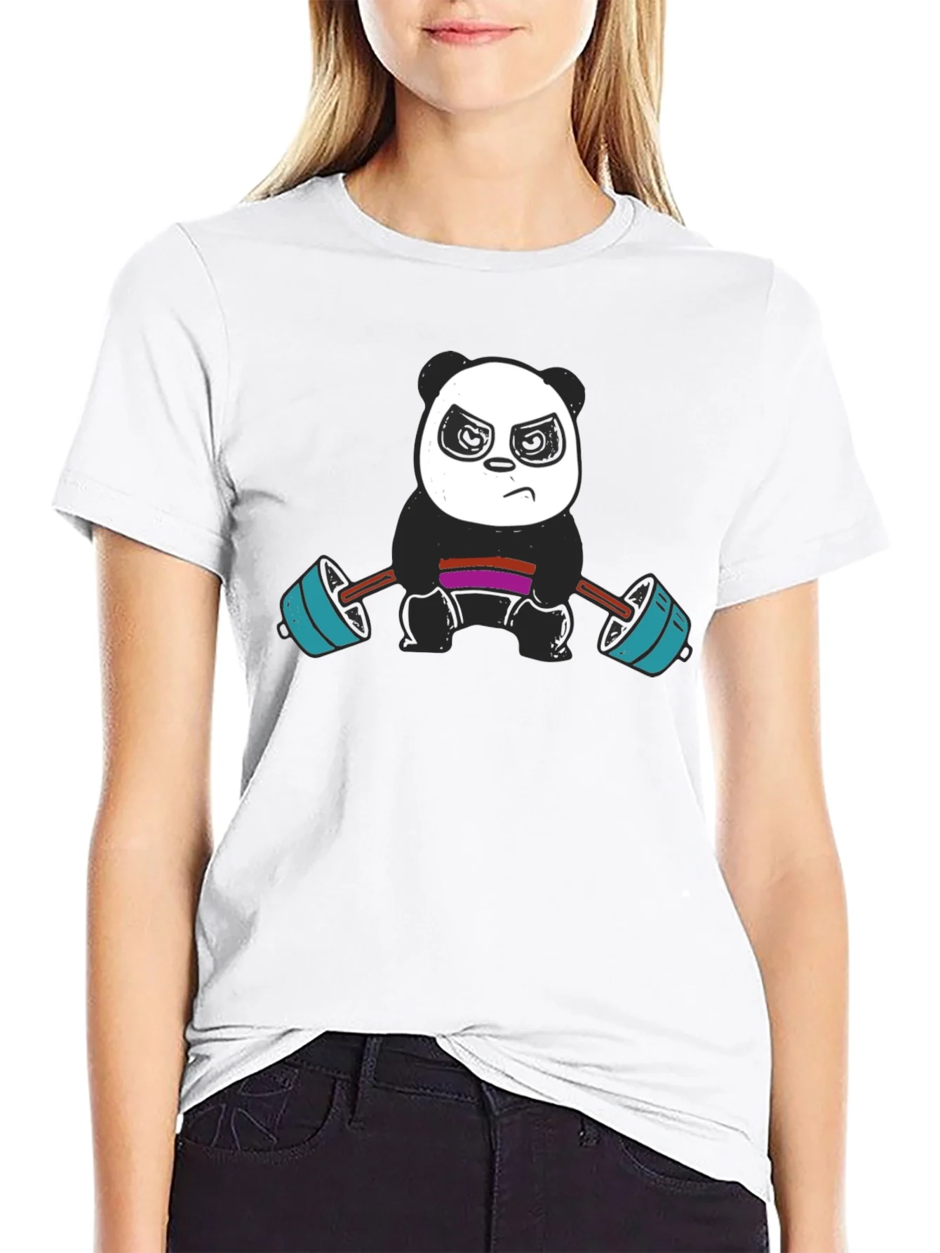 Rebbecca Weightlifting Panda Graphic Tee - Black Cotton T-Shirt