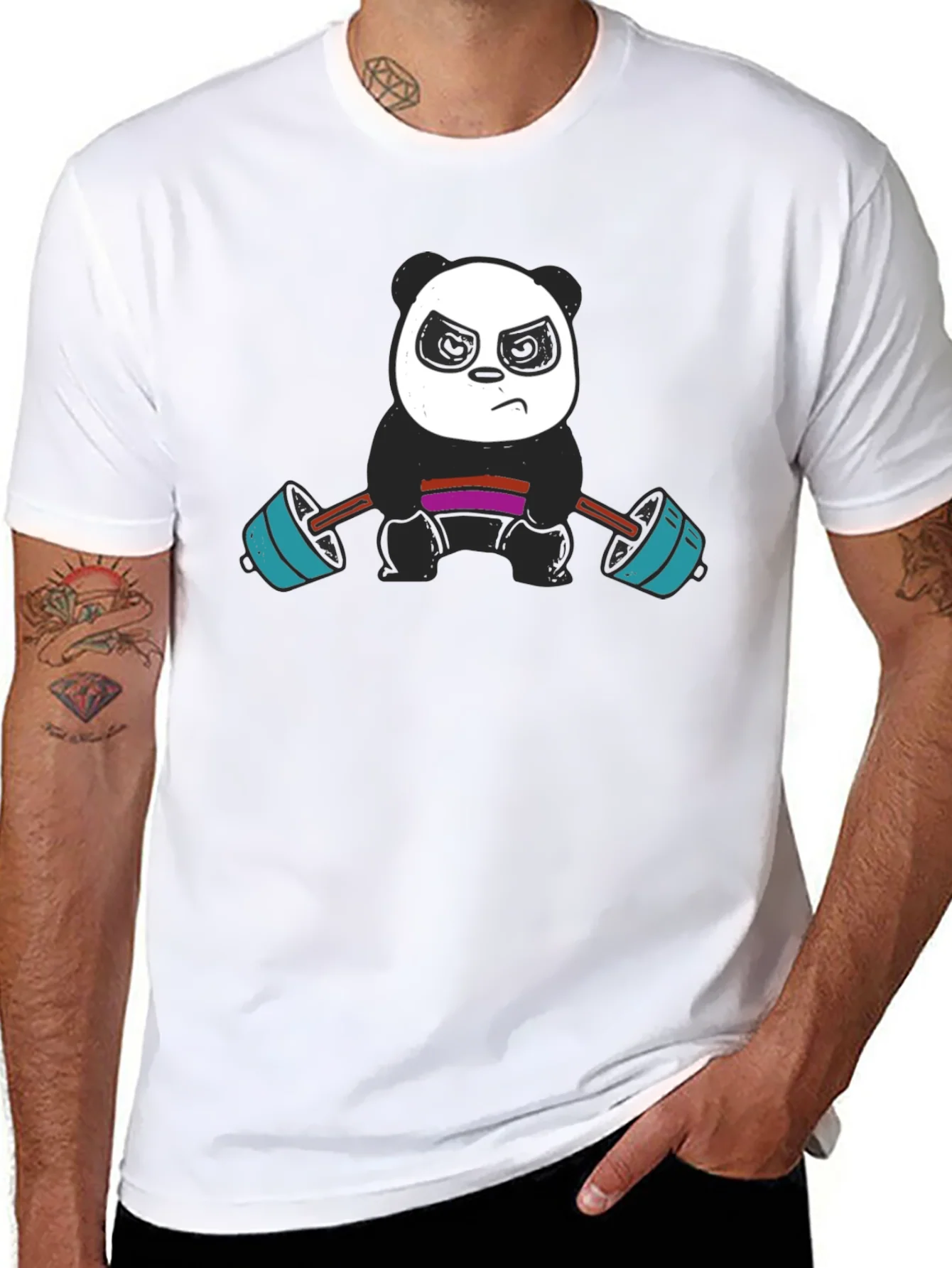 Rebbecca Weightlifting Panda Graphic Tee - Black Cotton T-Shirt