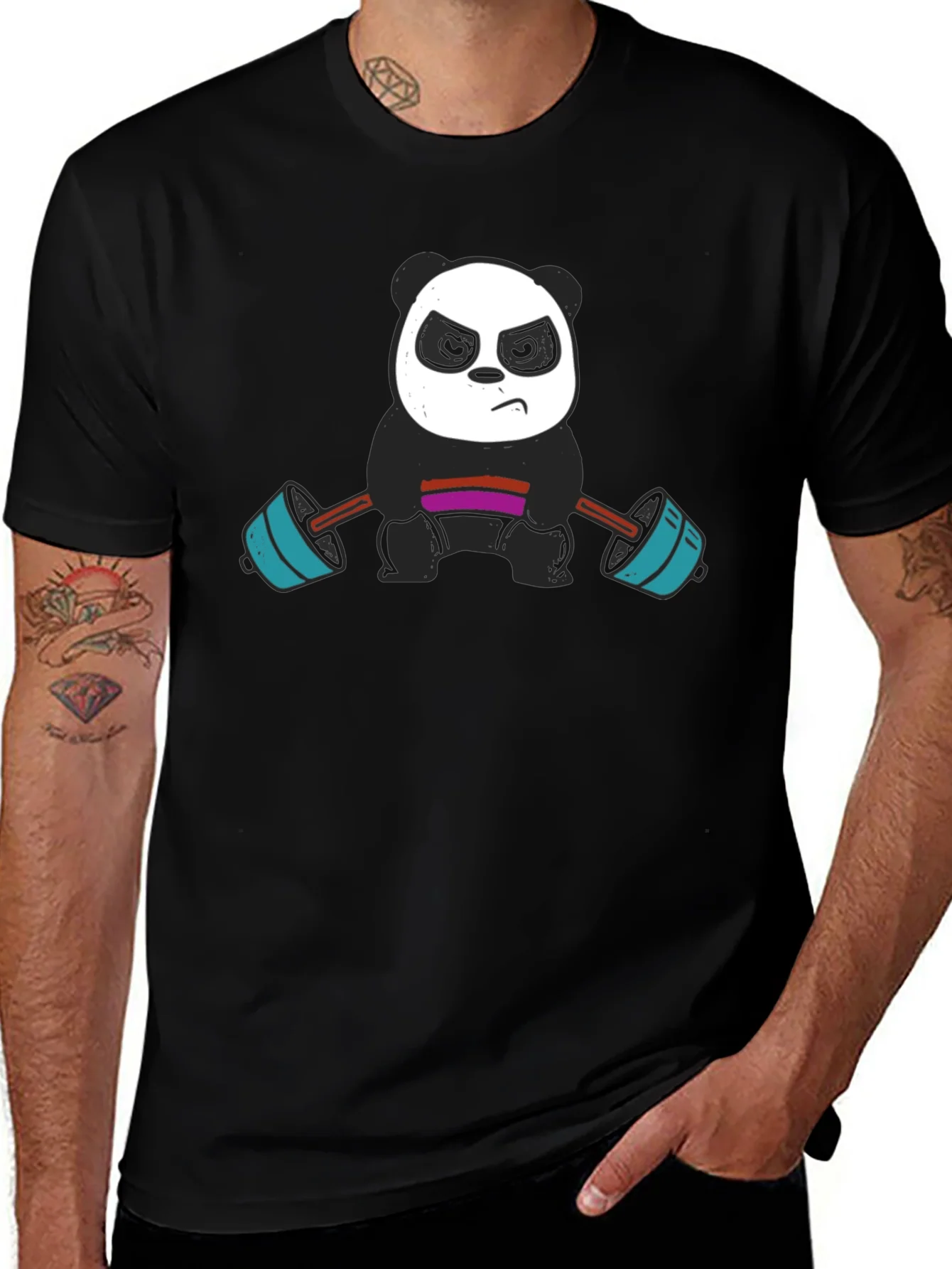 Rebbecca Weightlifting Panda Graphic Tee - Black Cotton T-Shirt