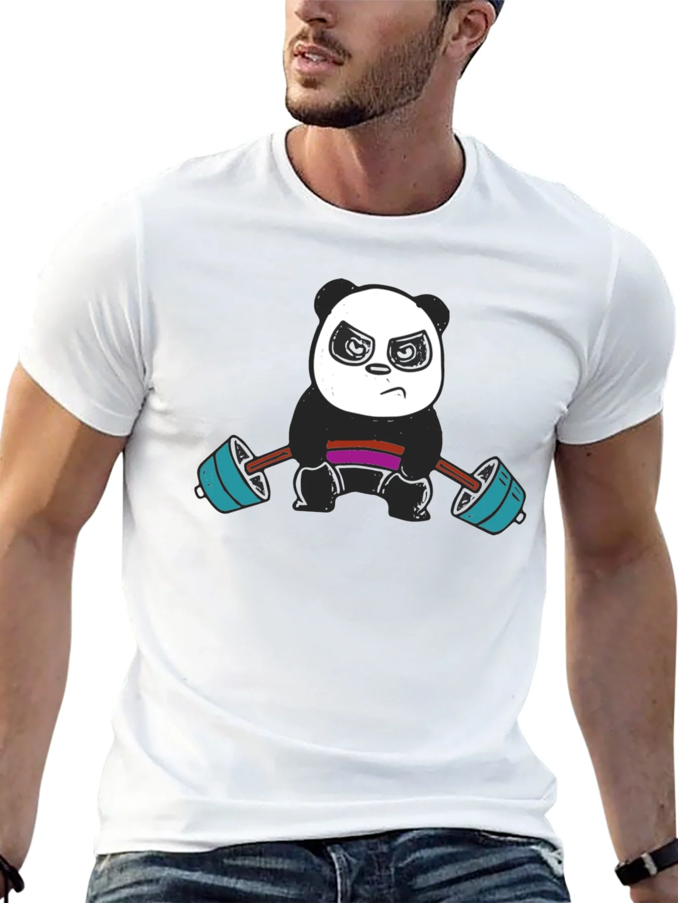 Rebbecca Weightlifting Panda Graphic Tee - Black Cotton T-Shirt