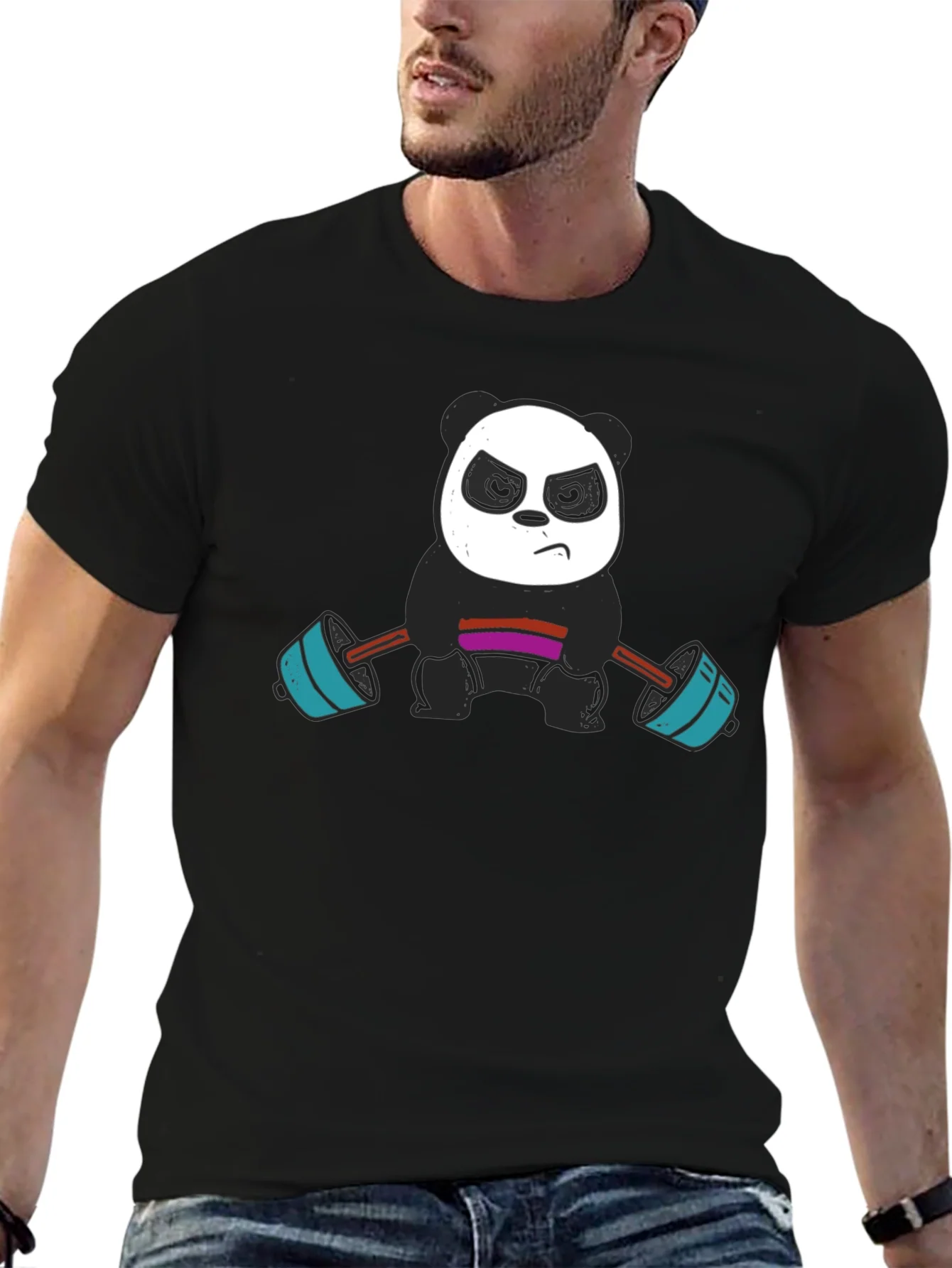 Rebbecca Weightlifting Panda Graphic Tee - Black Cotton T-Shirt