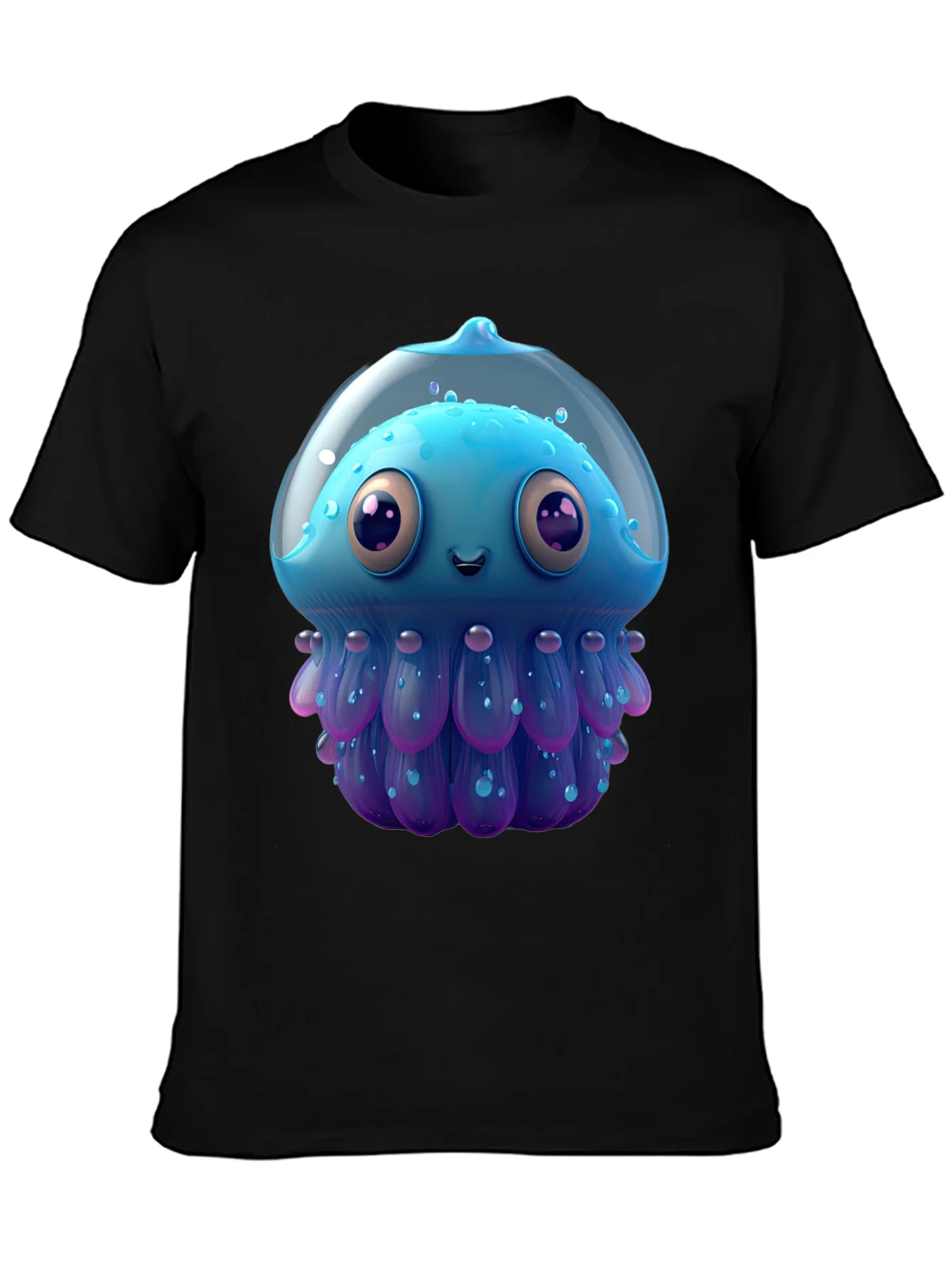 Rebbecca Cartoon Jellyfish Graphic Tee - Black Casual T-Shirt