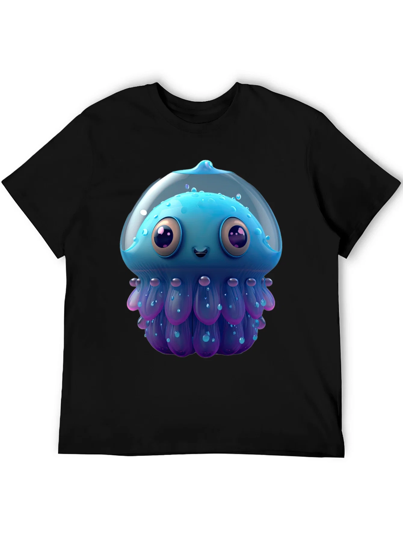 Rebbecca Cartoon Jellyfish Graphic Tee - Black Casual T-Shirt