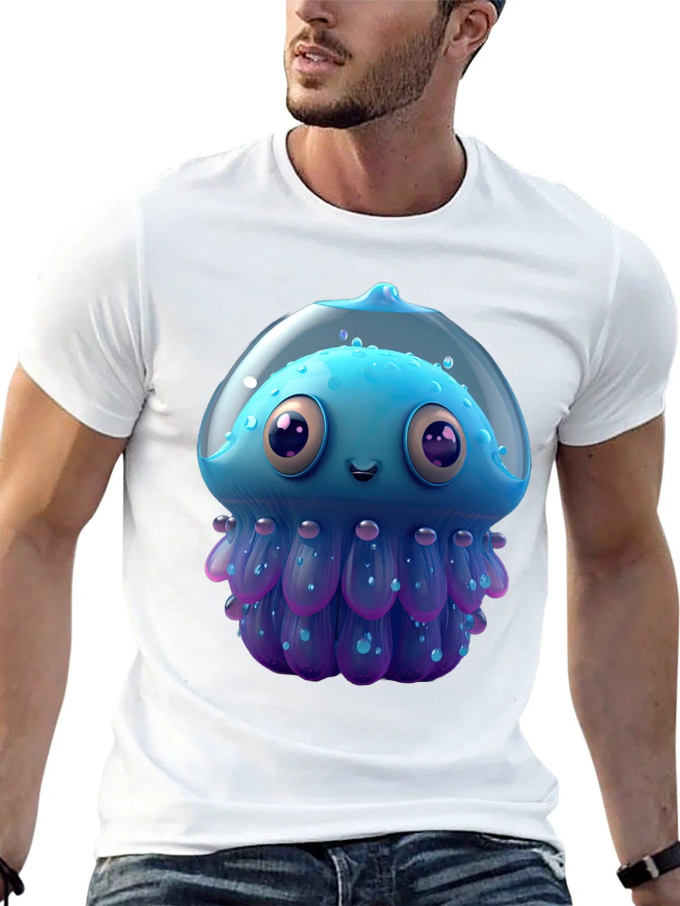 Rebbecca Cartoon Jellyfish Graphic Tee - Black Casual T-Shirt