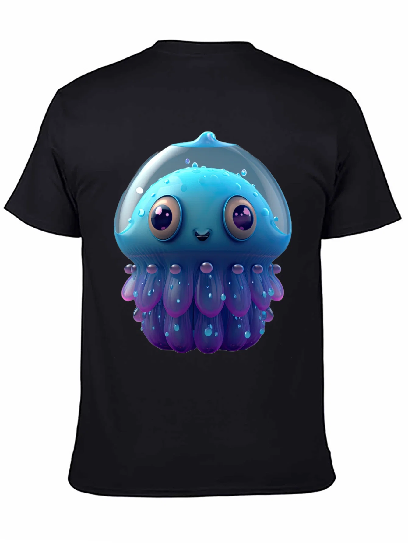 Rebbecca Cartoon Jellyfish Graphic Tee - Black Casual T-Shirt