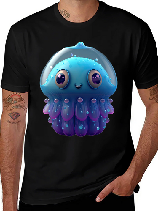 Rebbecca Cartoon Jellyfish Graphic Tee - Black Casual T-Shirt