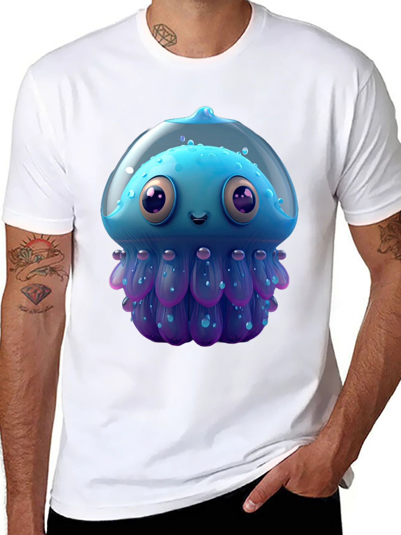 Rebbecca Cartoon Jellyfish Graphic Tee - Black Casual T-Shirt