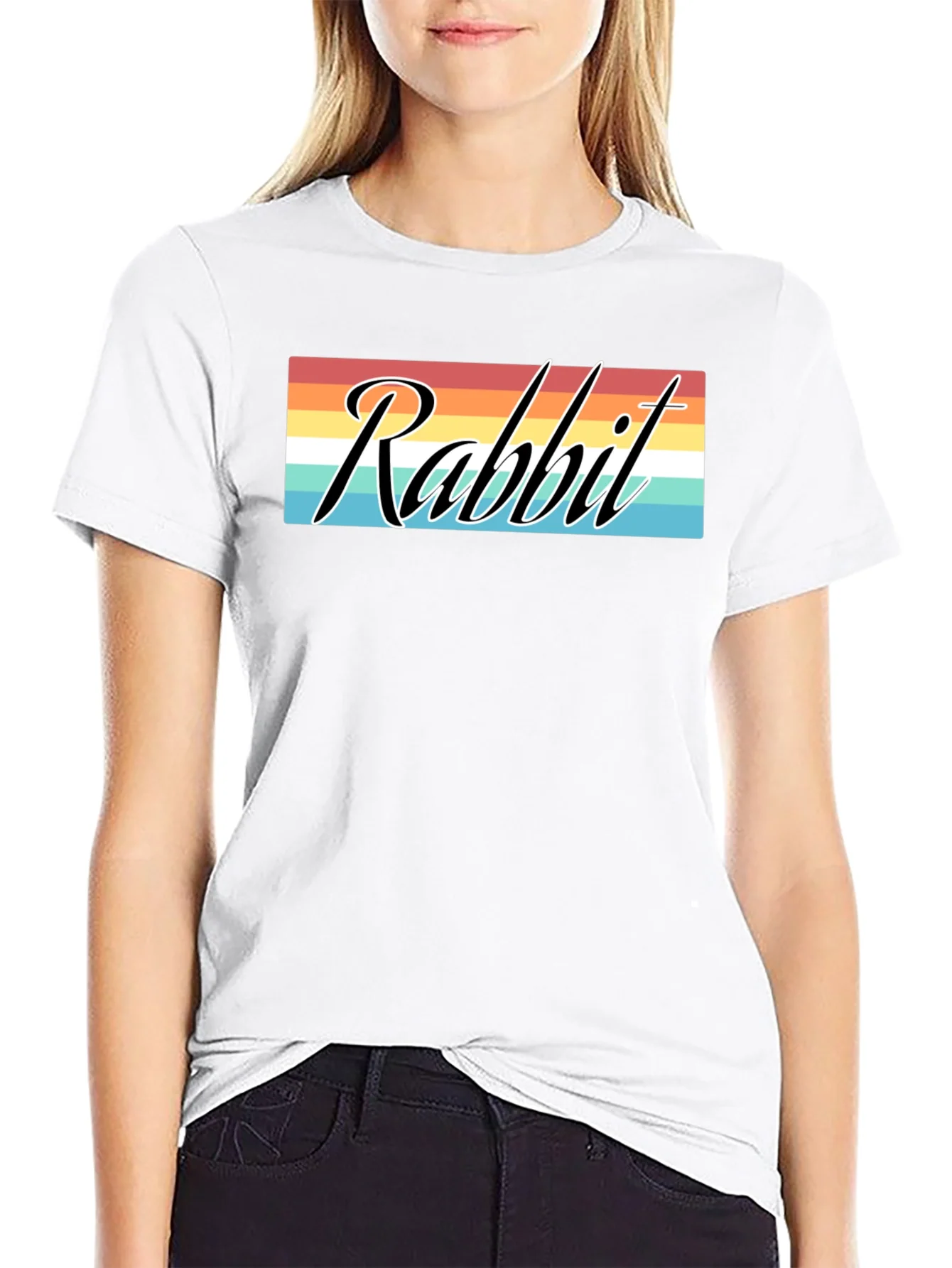 Rebbecca Rabbit Retro Graphic T-Shirt - Black