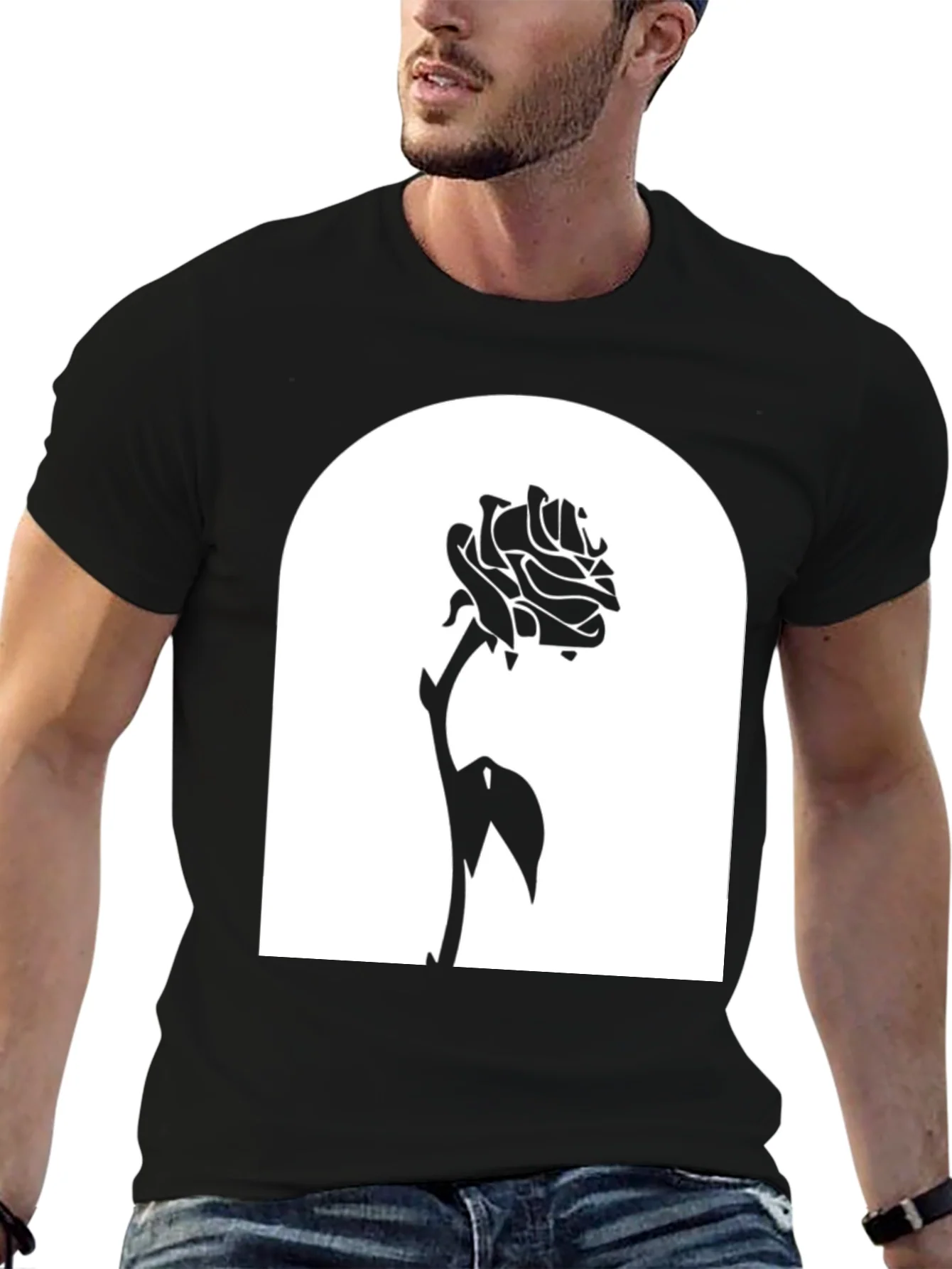 Camiseta Negra con Rosa en Marco Blanco