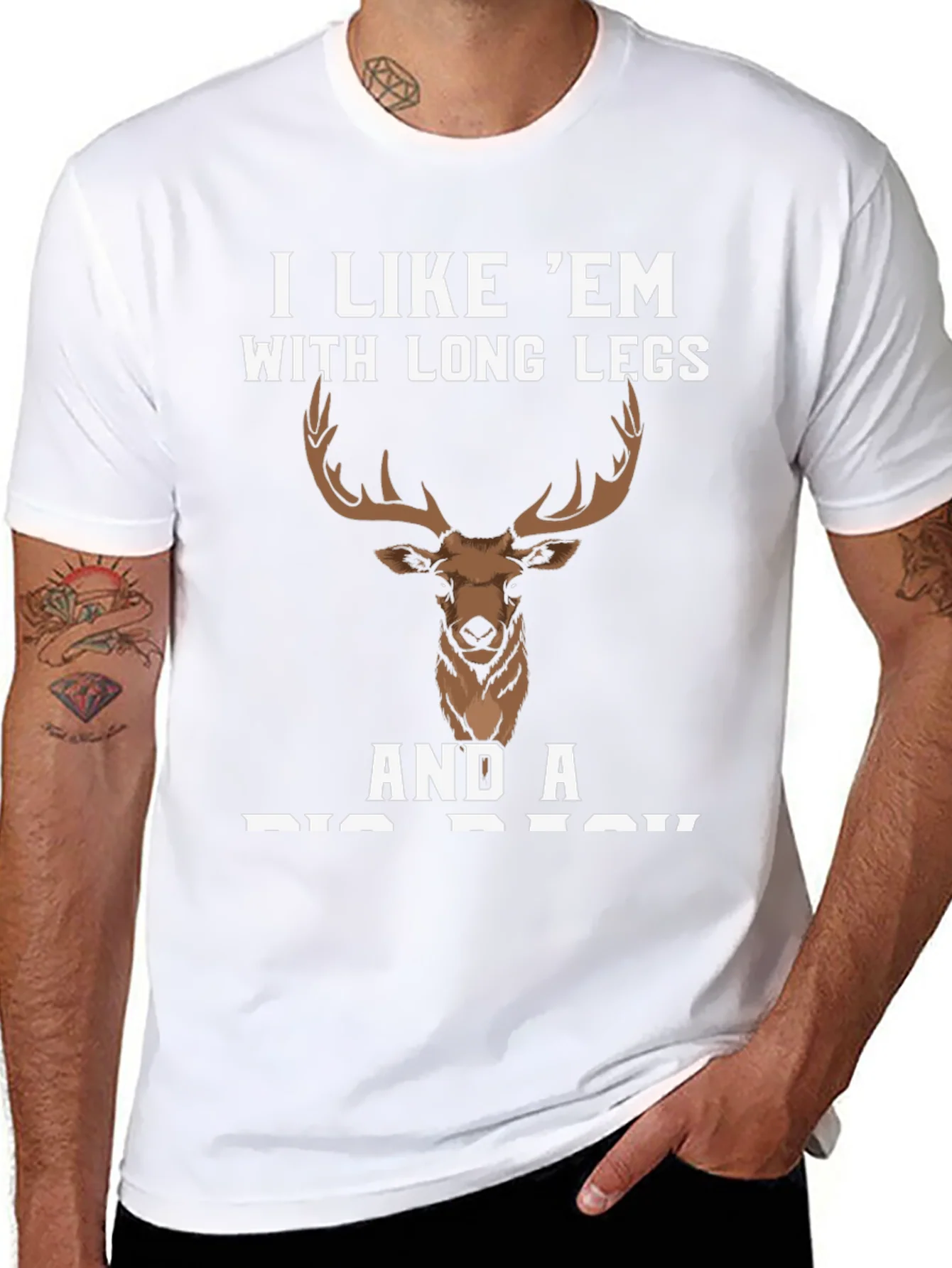 Rebbecca I Like Em Long Legs Deer Graphic Tee