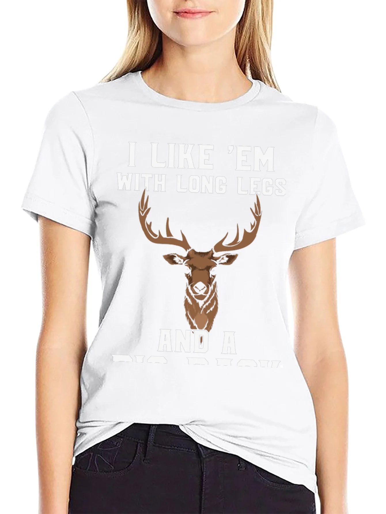 Rebbecca I Like Em Long Legs Deer Graphic Tee