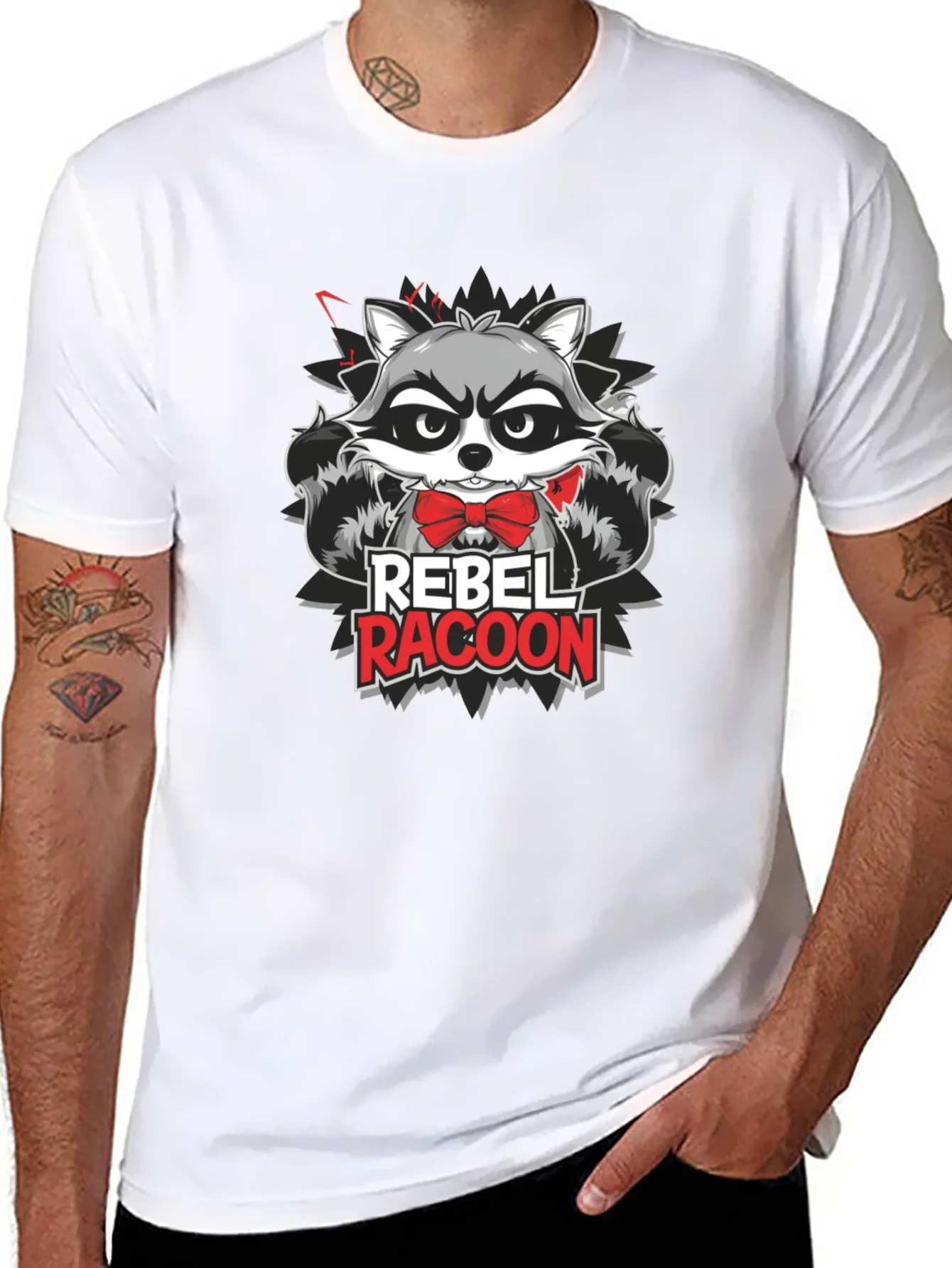 Camiseta Negra Hombre - Dise?o Rebel Raccoon
