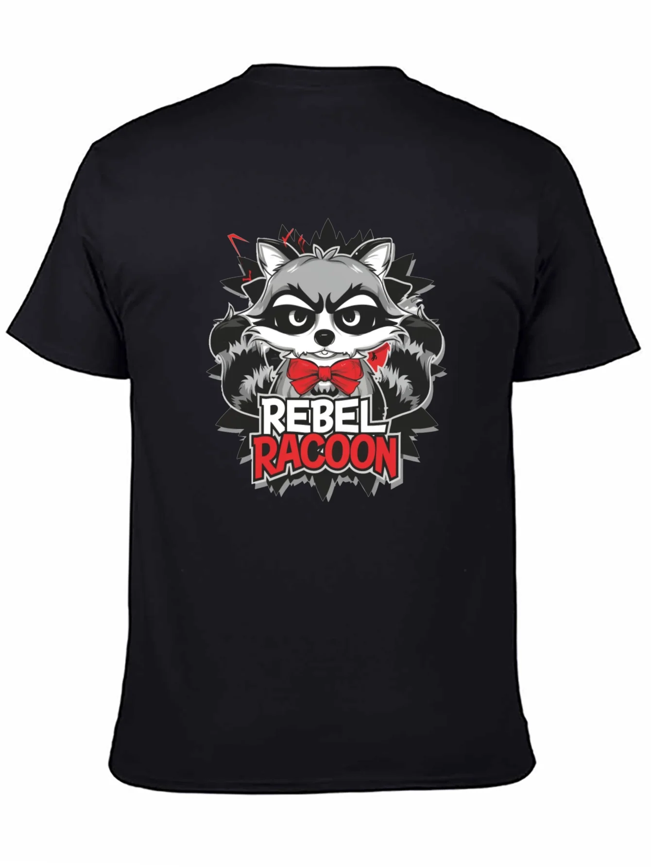 Camiseta Negra Hombre - Dise?o Rebel Raccoon