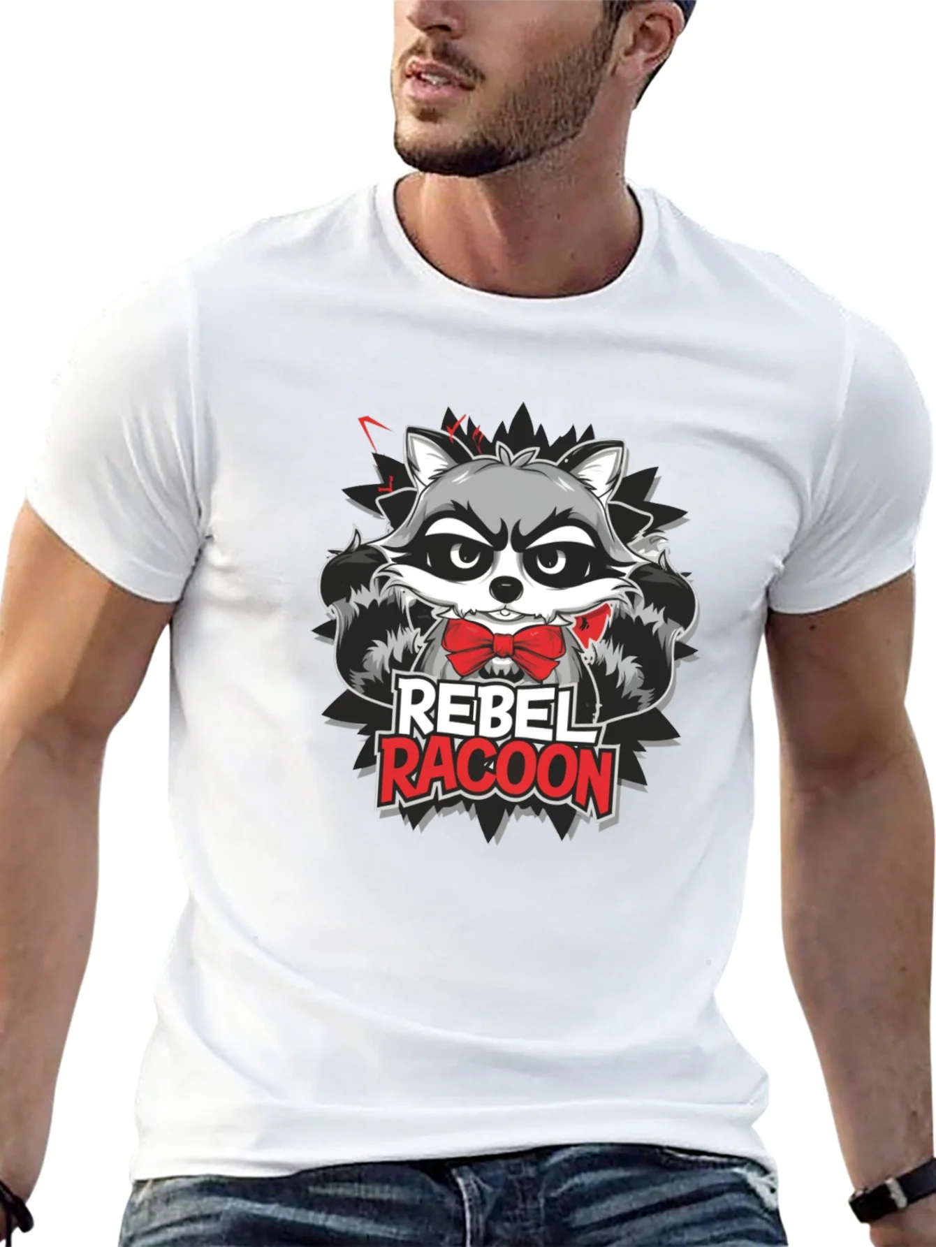 Camiseta Negra Hombre - Dise?o Rebel Raccoon