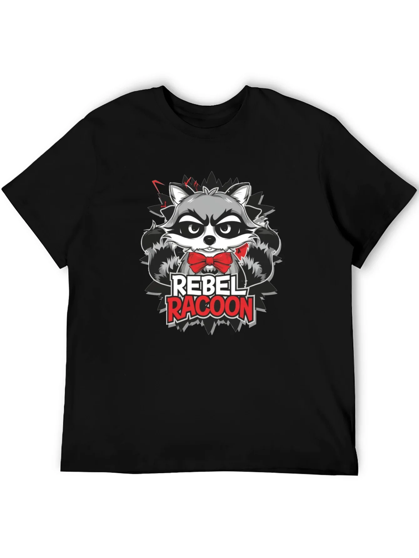 Camiseta Negra Hombre - Dise?o Rebel Raccoon