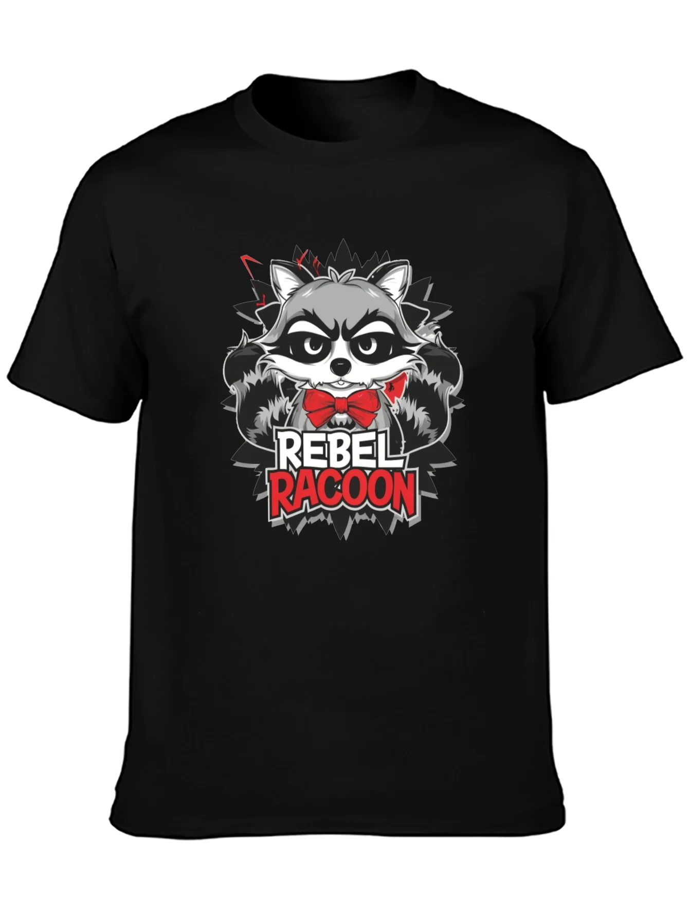 Camiseta Negra Hombre - Dise?o Rebel Raccoon