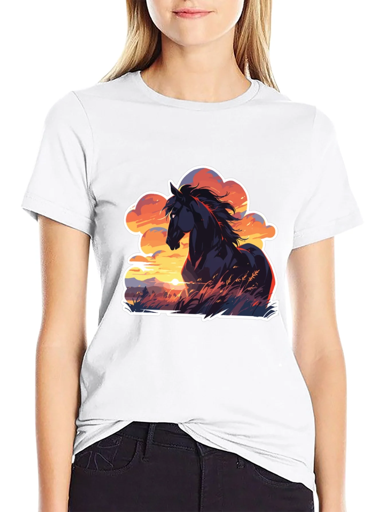 Rebbecca Horse Sunset T-Shirt: Black Graphic Tee