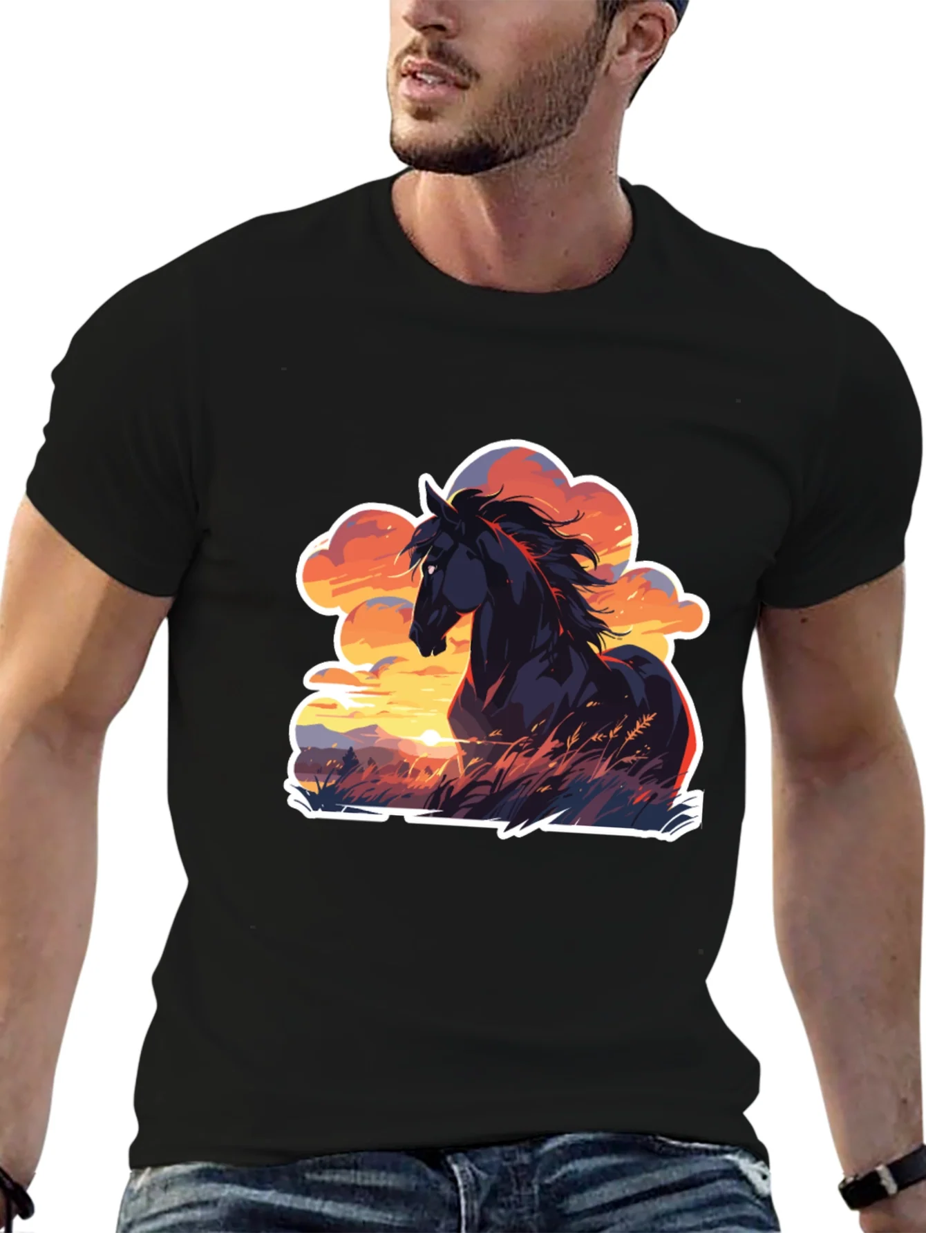 Rebbecca Horse Sunset T-Shirt: Black Graphic Tee