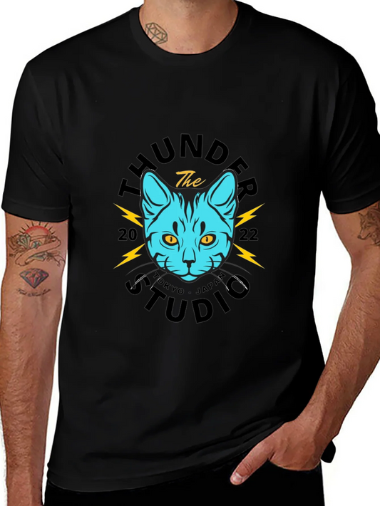 Camiseta Negra con Dise?o de Gato Thunder Studio