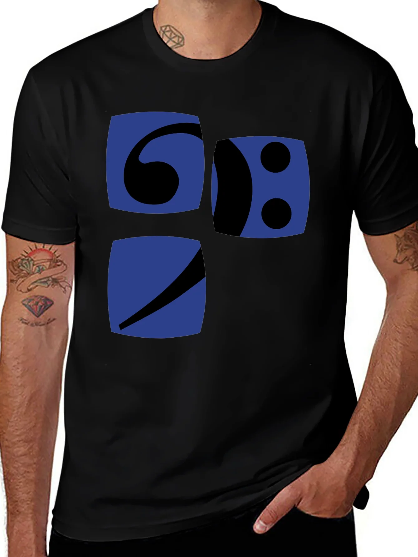 Camiseta Negra con Dise?o Gr¨¢fico Abstracto en Azul