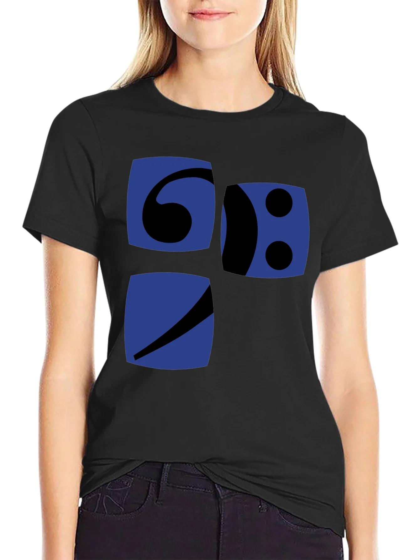 Camiseta Negra con Dise?o Gr¨¢fico Abstracto en Azul