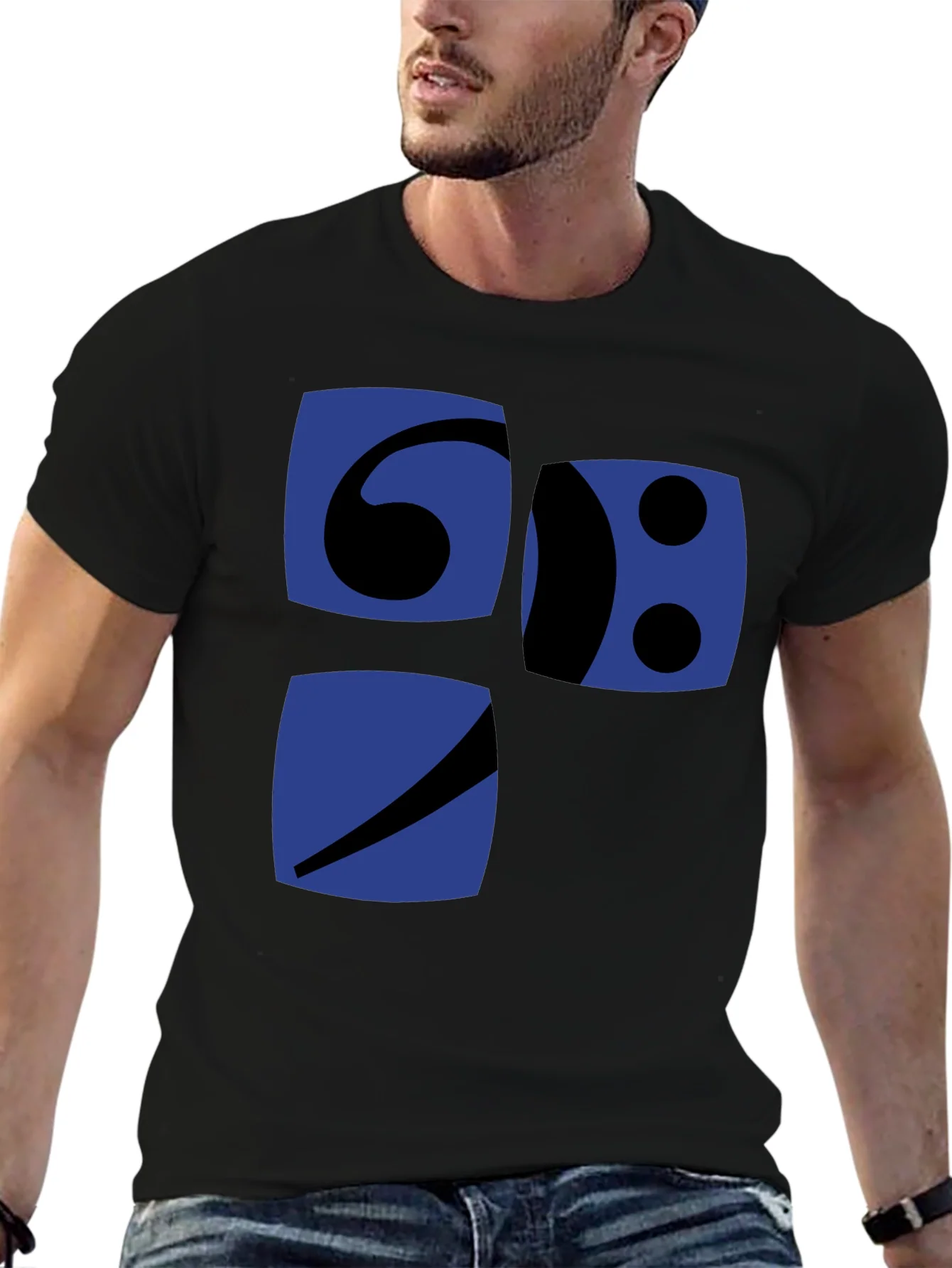 Camiseta Negra con Dise?o Gr¨¢fico Abstracto en Azul