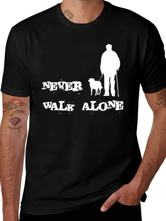 Camiseta Negra Never Walk Alone con Dise?o Perro y Persona