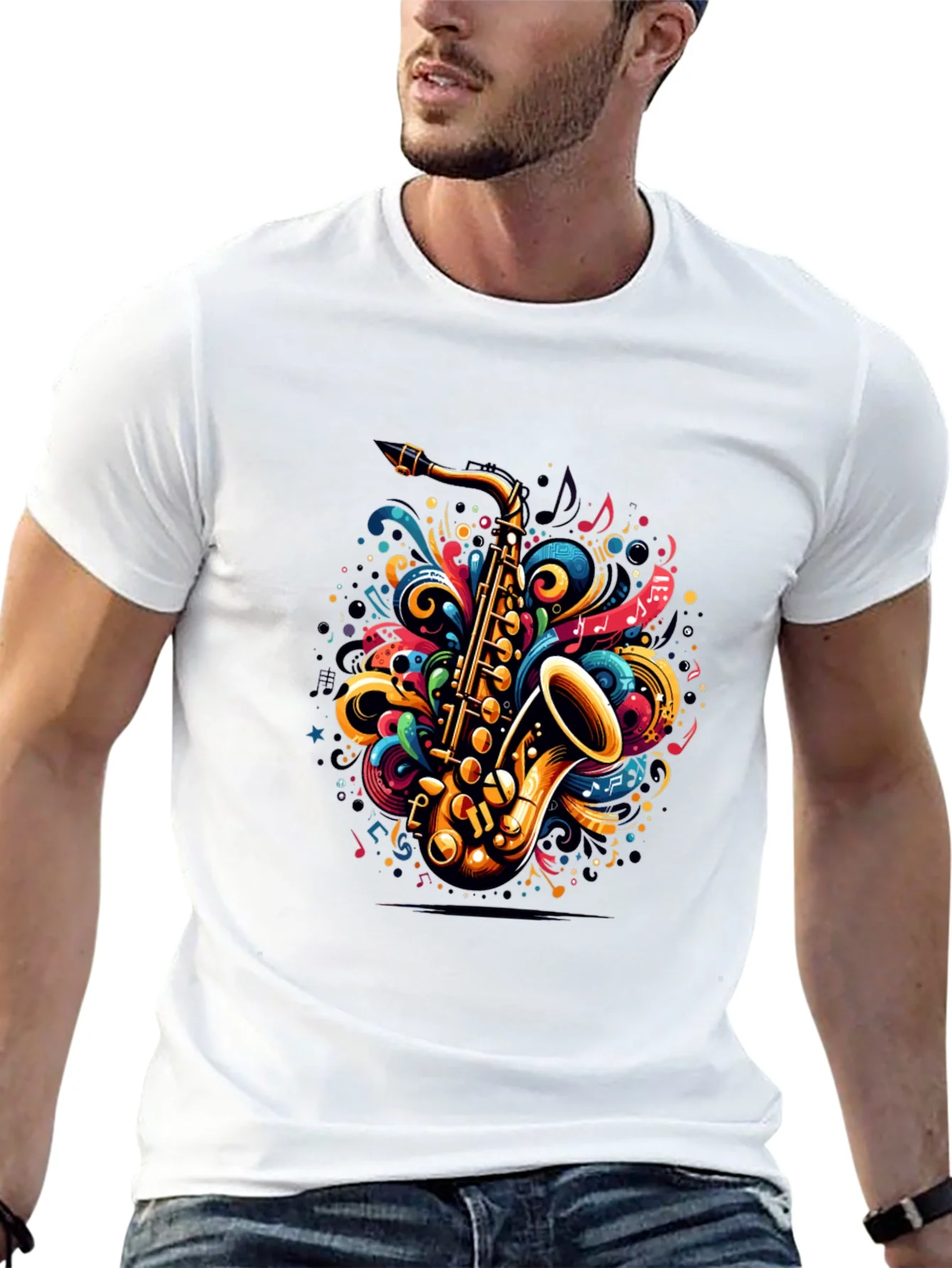 Camiseta Negra con Dise?o de Saxof¨®n Musical