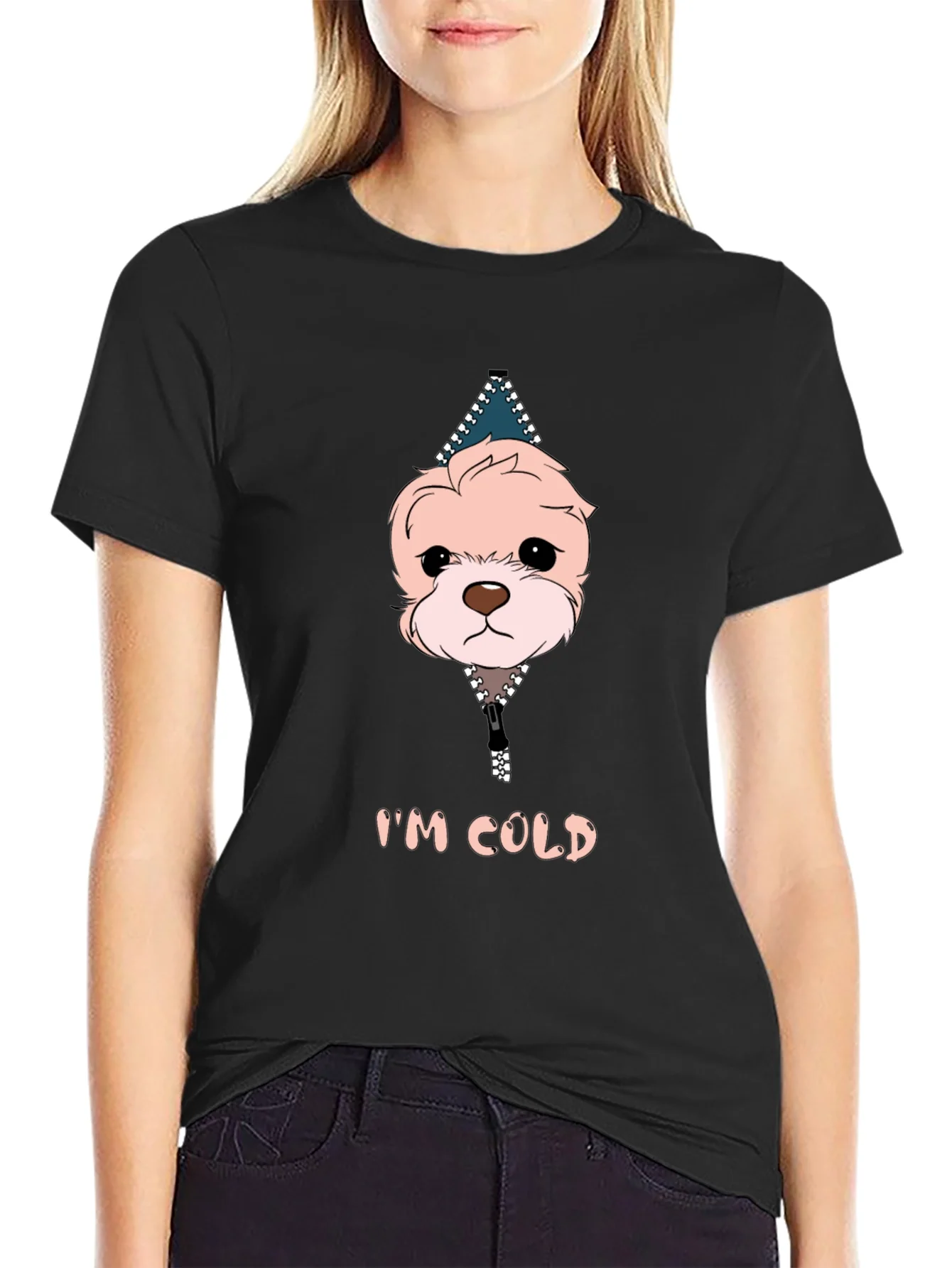Camiseta Negra Im Cold con Dise?o de Cachorro