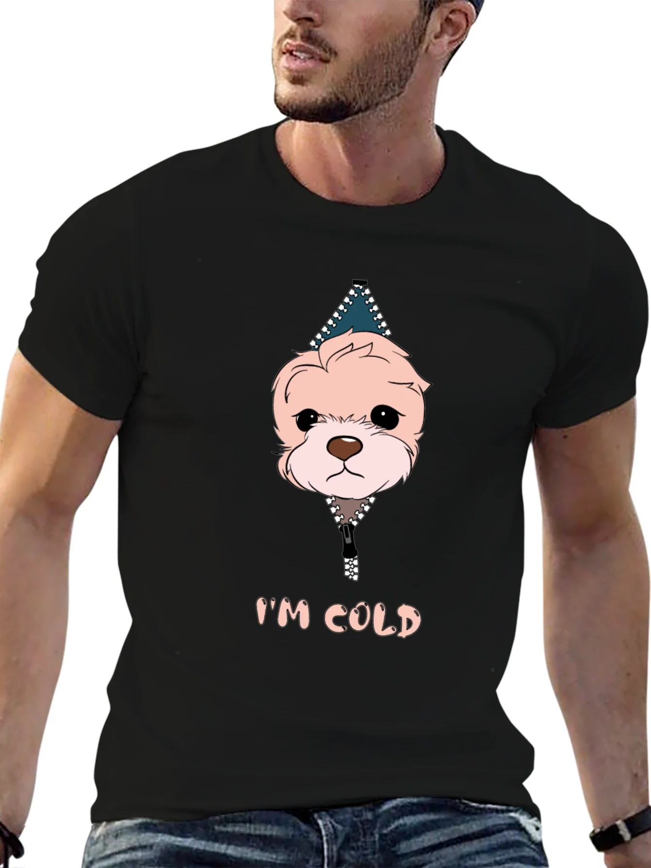 Camiseta Negra Im Cold con Dise?o de Cachorro