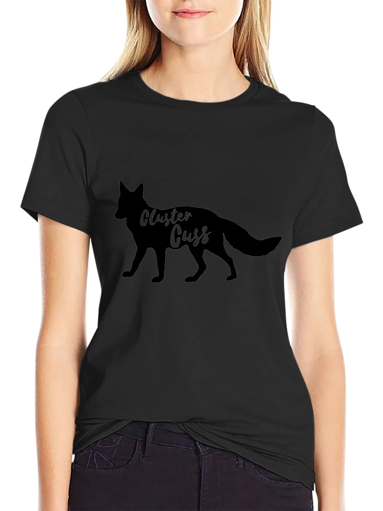 Rebbecca Cluster Cuss Fox Black T-Shirt