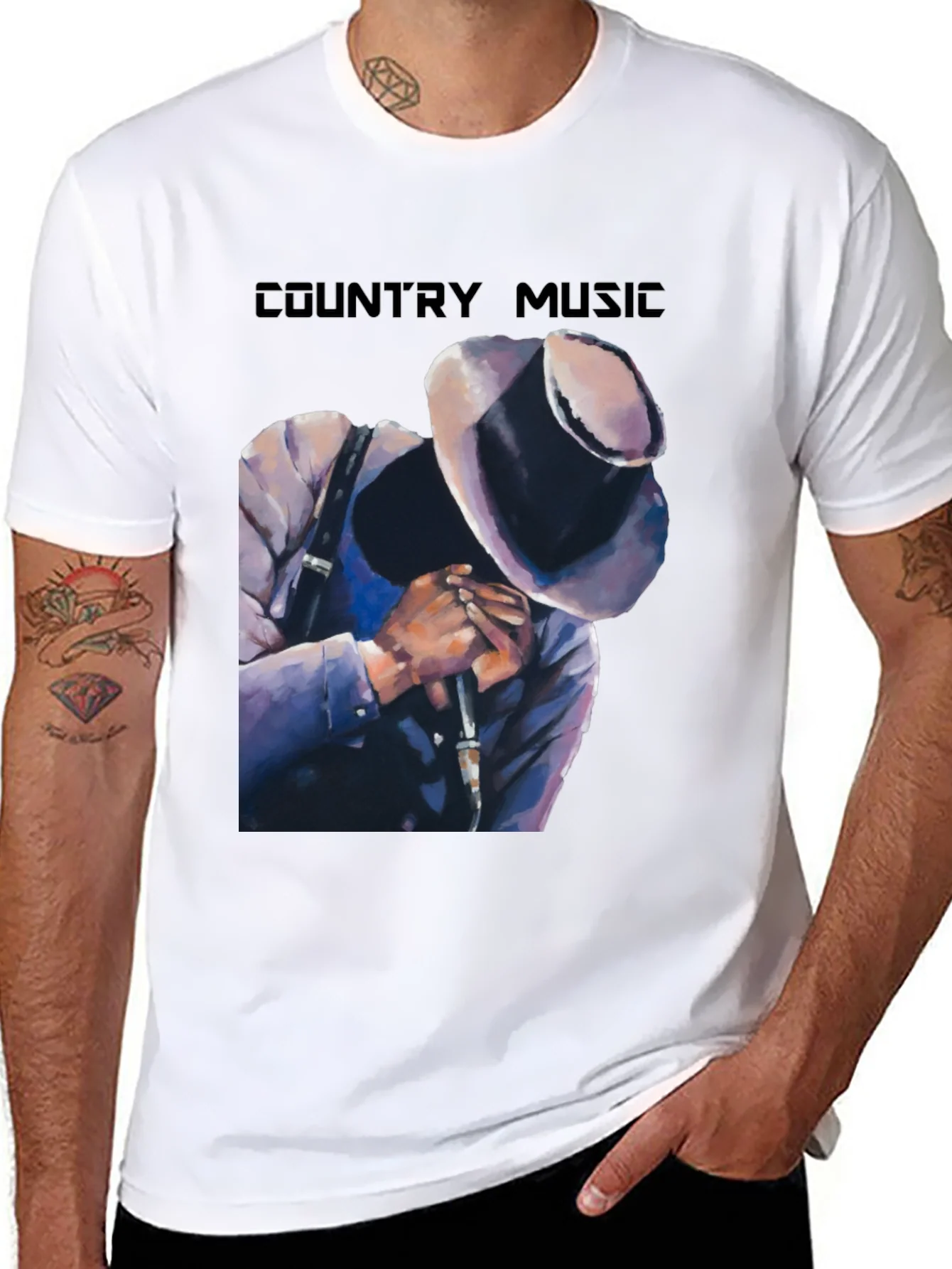 Camiseta Negra Country Music con Dise?o Art¨ªstico