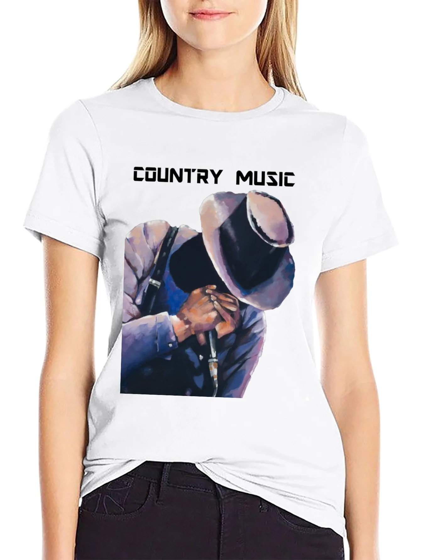 Camiseta Negra Country Music con Dise?o Art¨ªstico