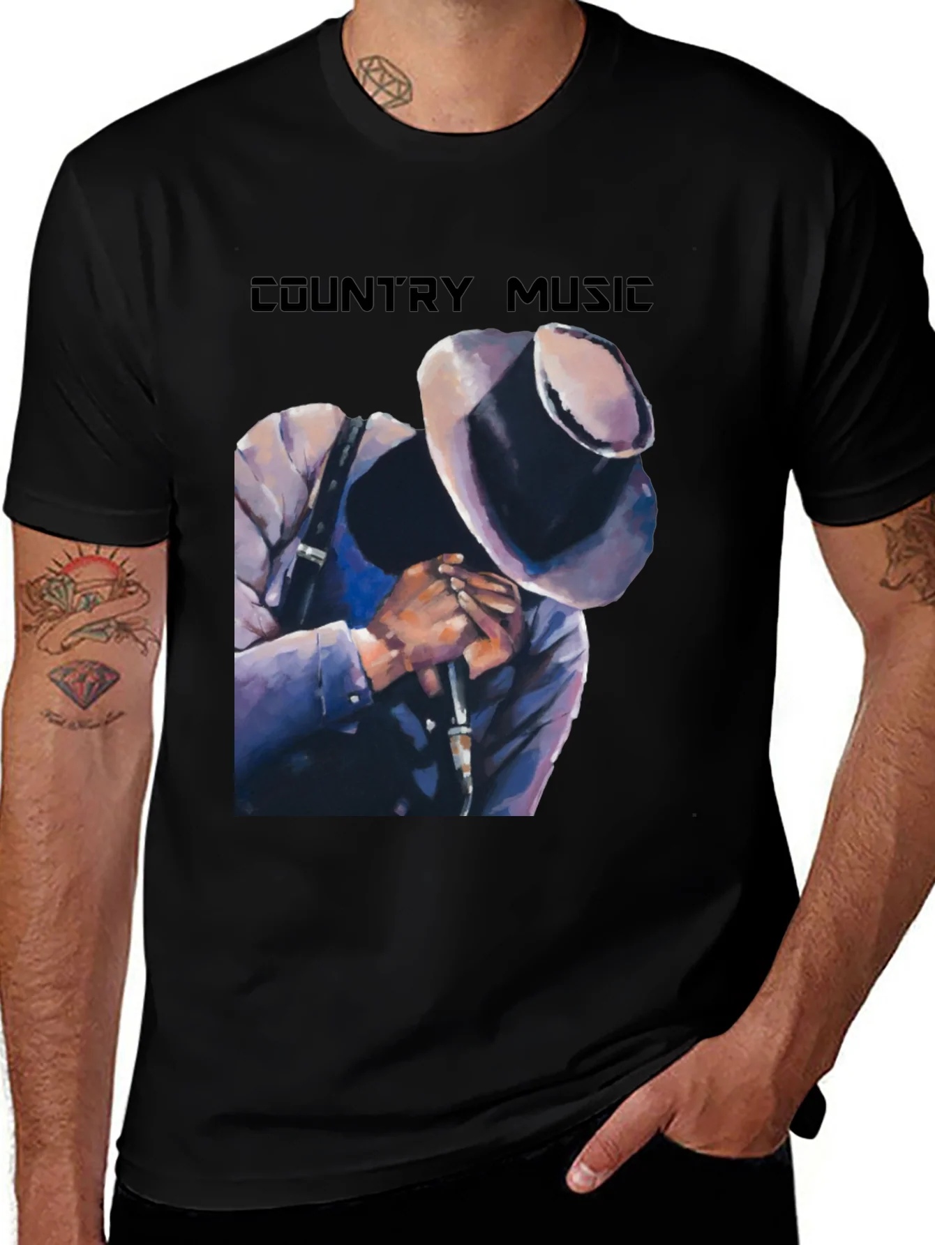 Camiseta Negra Country Music con Dise?o Art¨ªstico