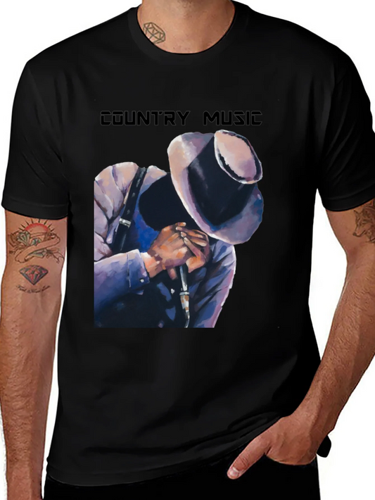 Camiseta Negra Country Music con Dise?o Art¨ªstico
