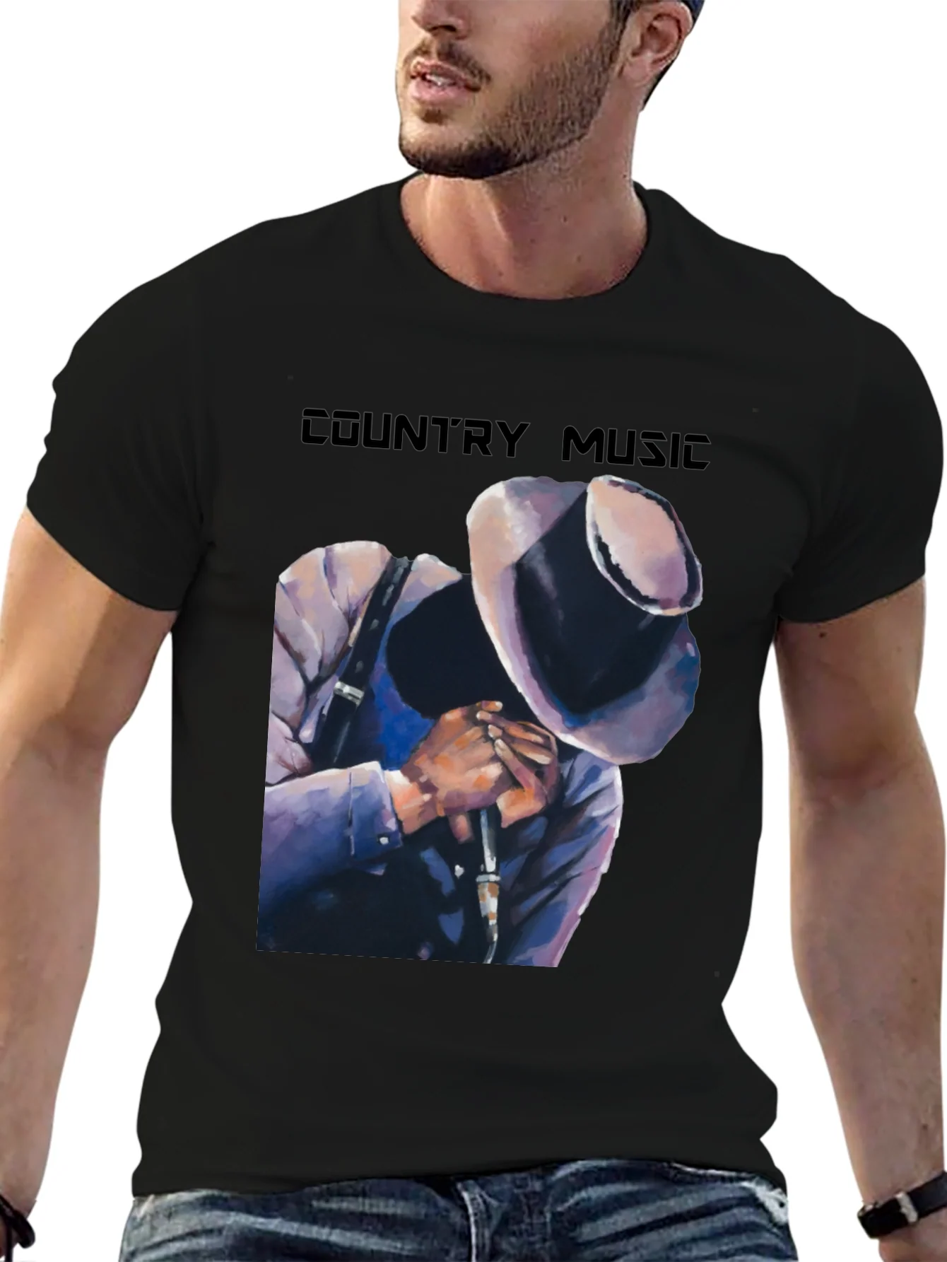 Camiseta Negra Country Music con Dise?o Art¨ªstico