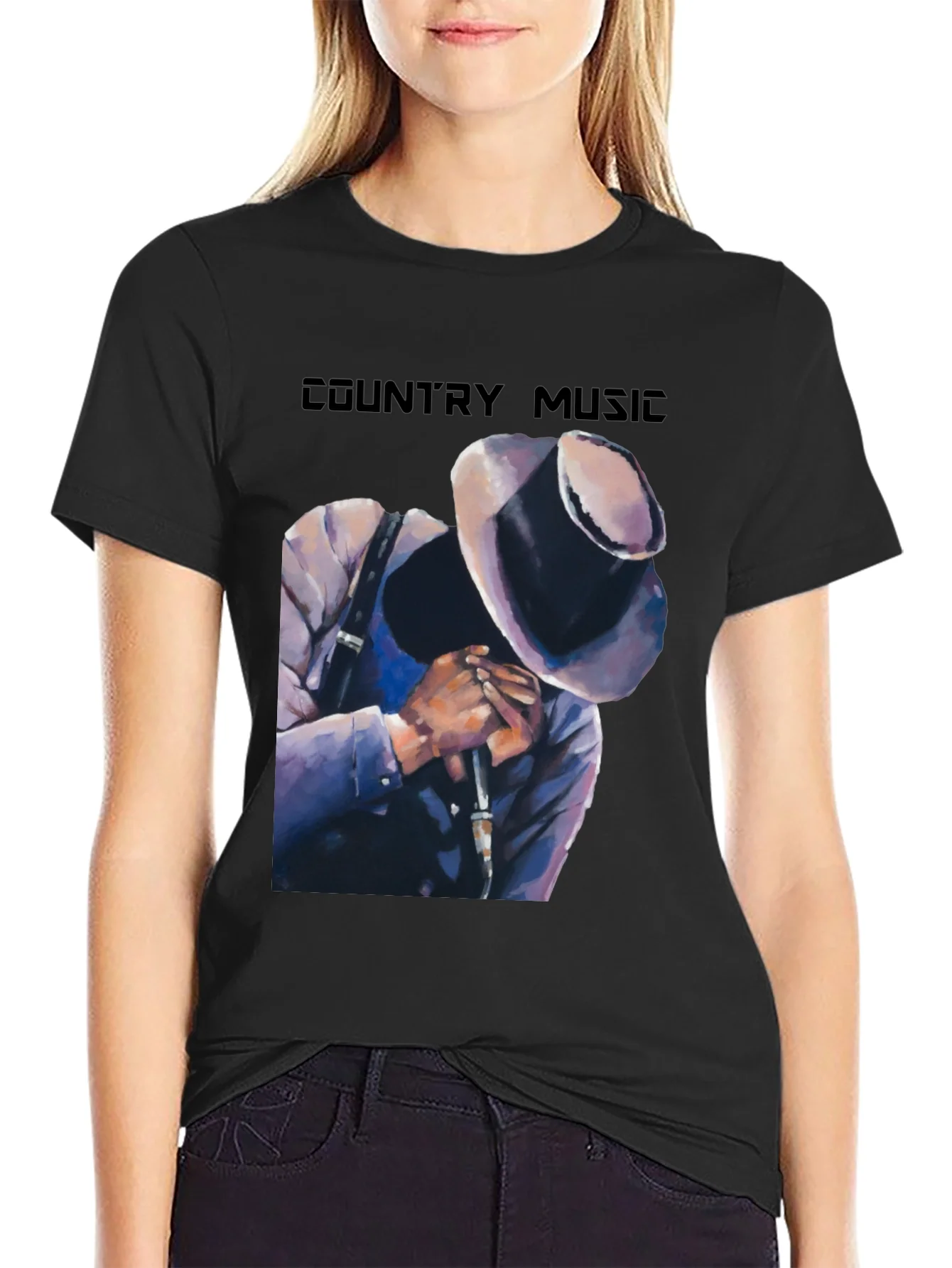 Camiseta Negra Country Music con Dise?o Art¨ªstico