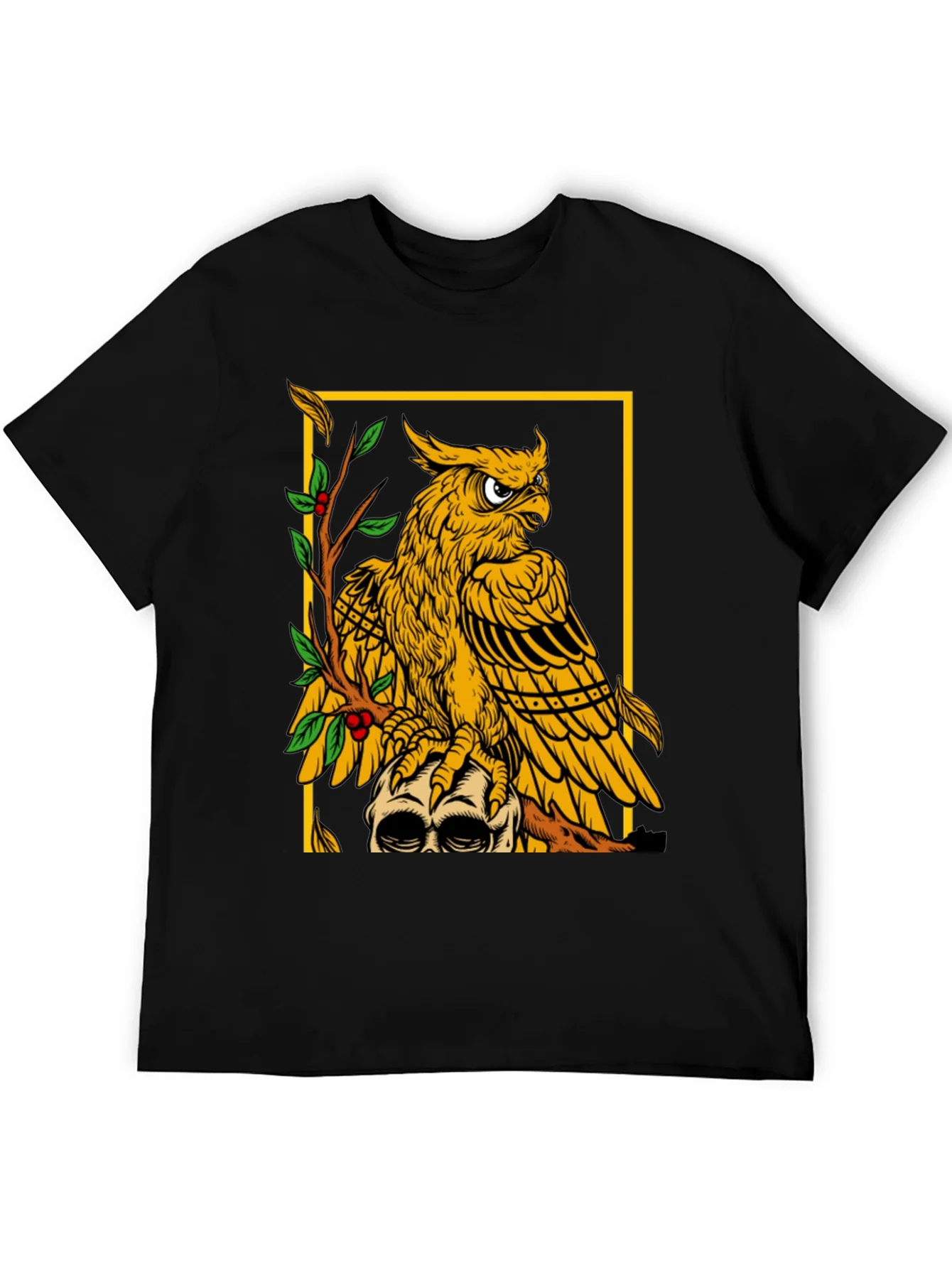 Camiseta Negra con Dise?o de B¨²ho y Calavera