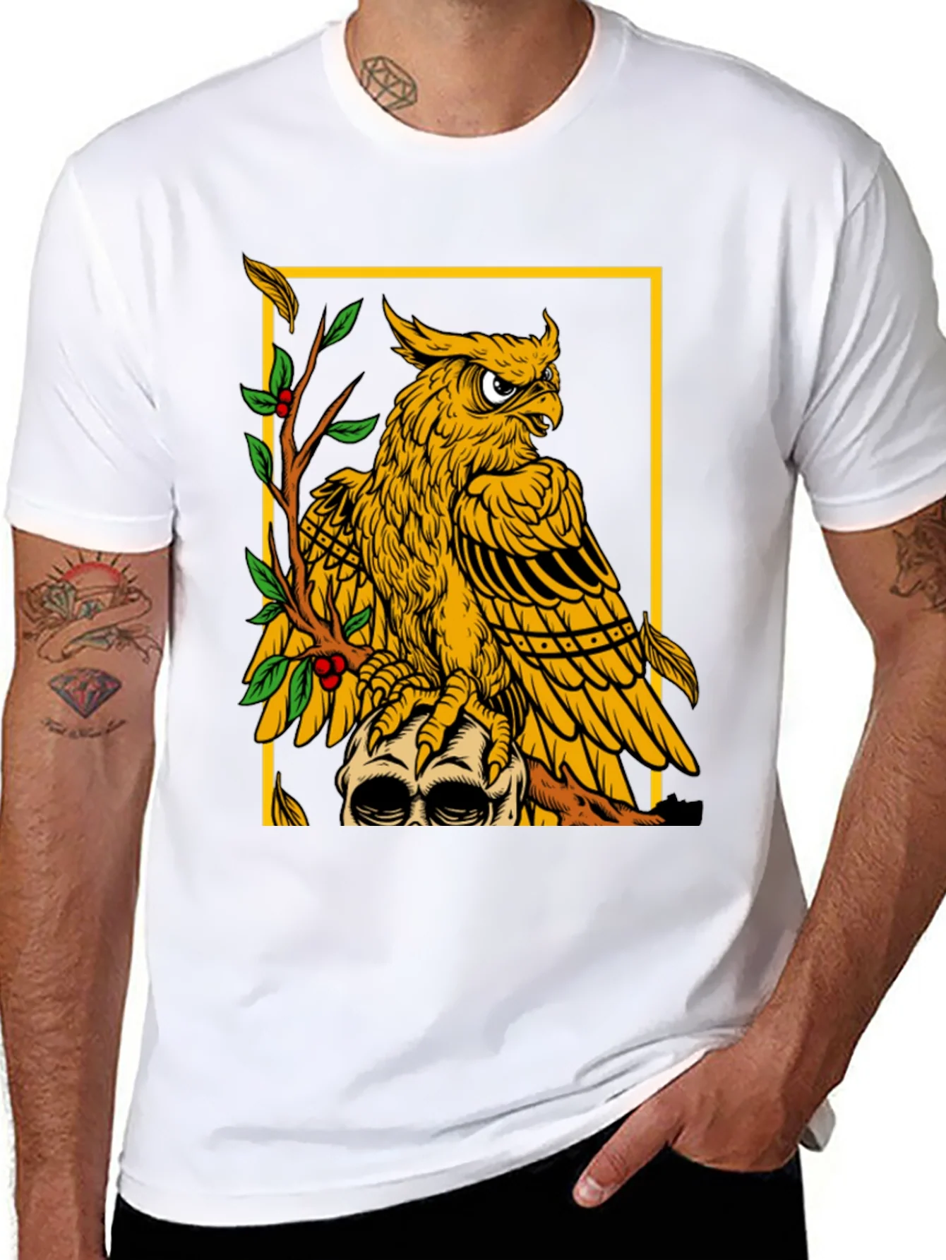 Camiseta Negra con Dise?o de B¨²ho y Calavera