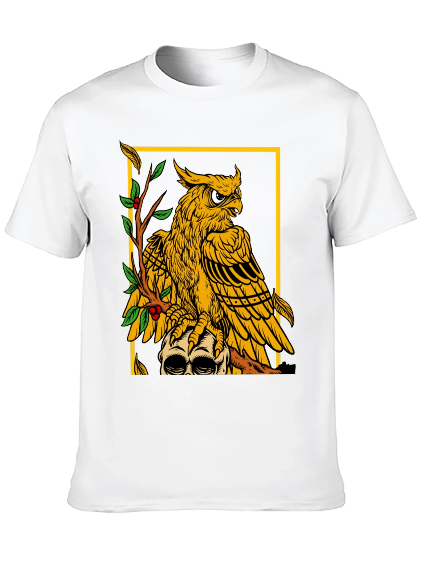 Camiseta Negra con Dise?o de B¨²ho y Calavera