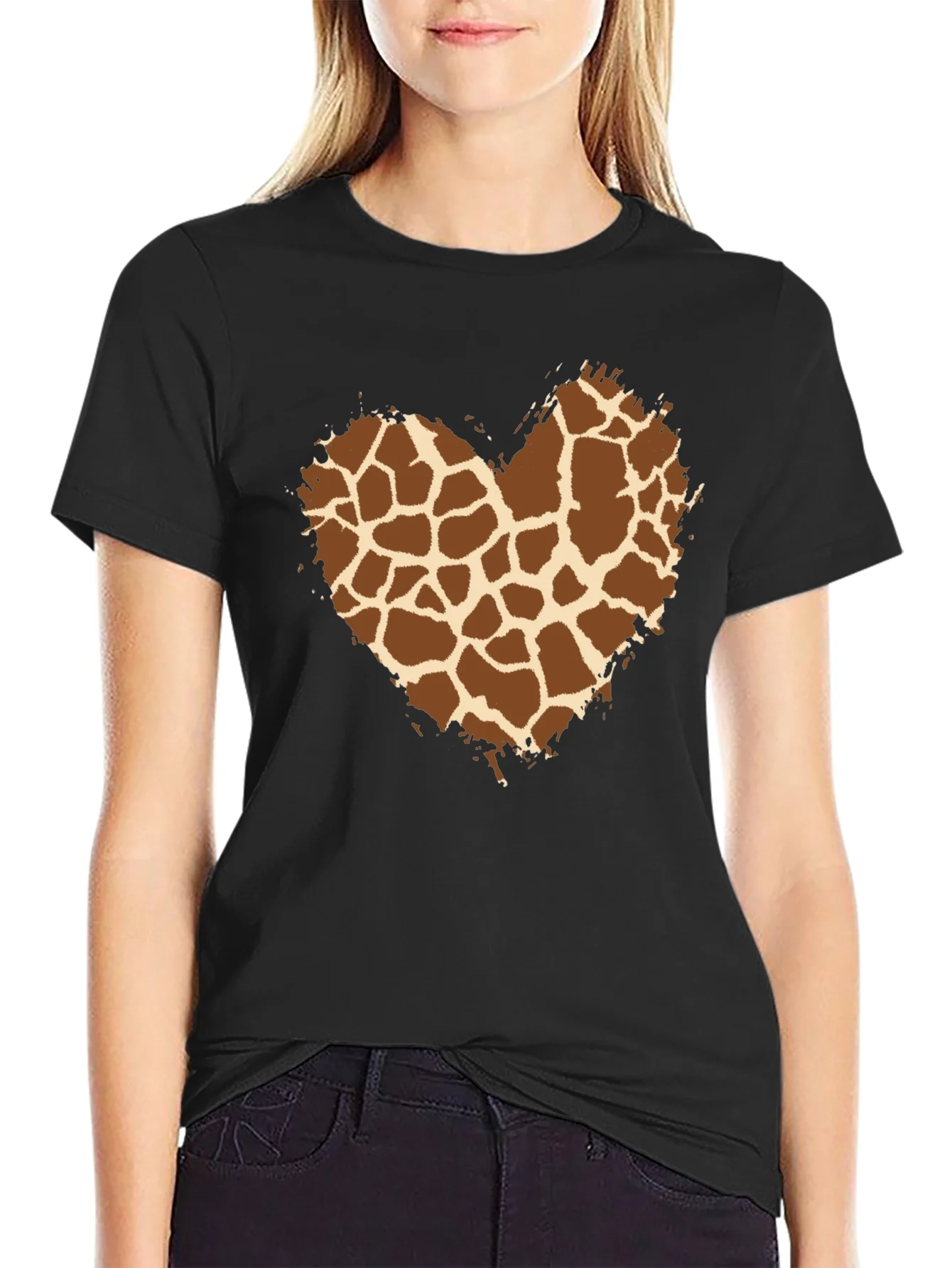 Rebbecca Giraffe Print Heart Tee - Trendy Graphic T-Shirt