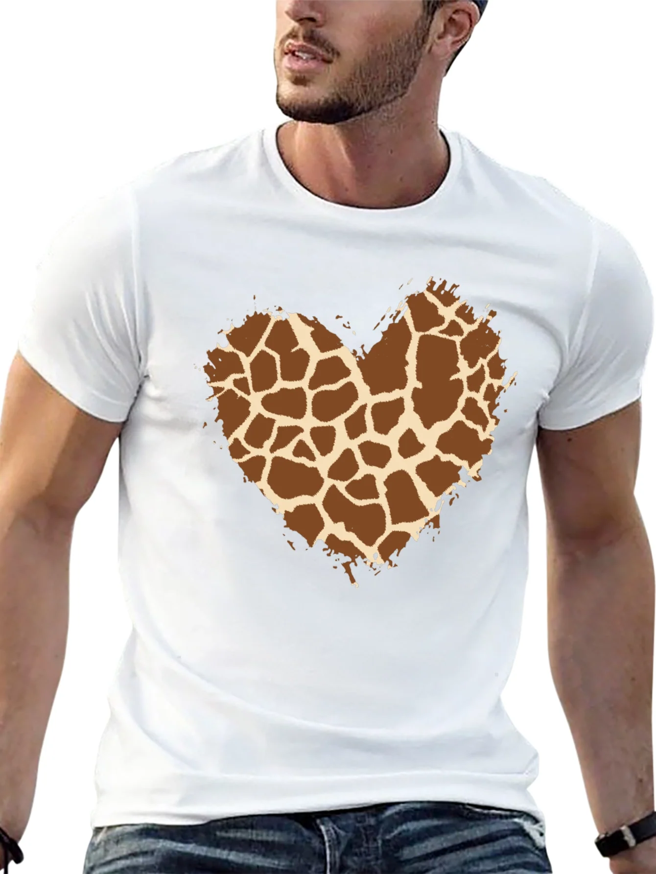 Rebbecca Giraffe Print Heart Tee - Trendy Graphic T-Shirt