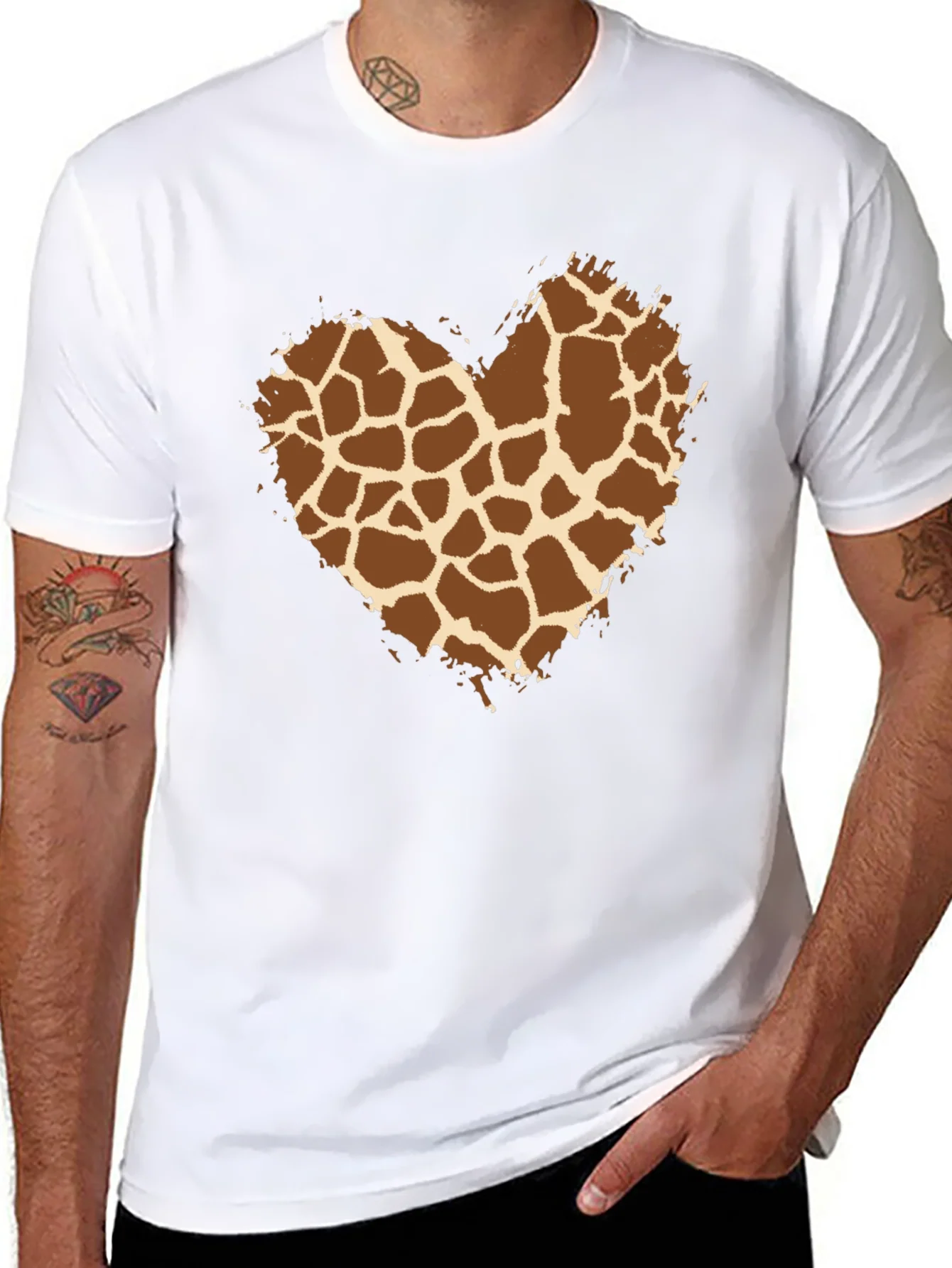 Rebbecca Giraffe Print Heart Tee - Trendy Graphic T-Shirt