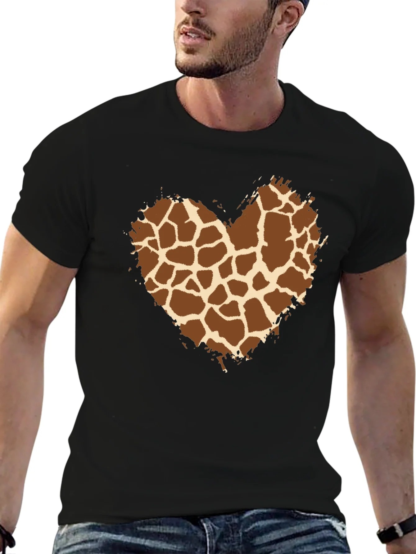 Rebbecca Giraffe Print Heart Tee - Trendy Graphic T-Shirt