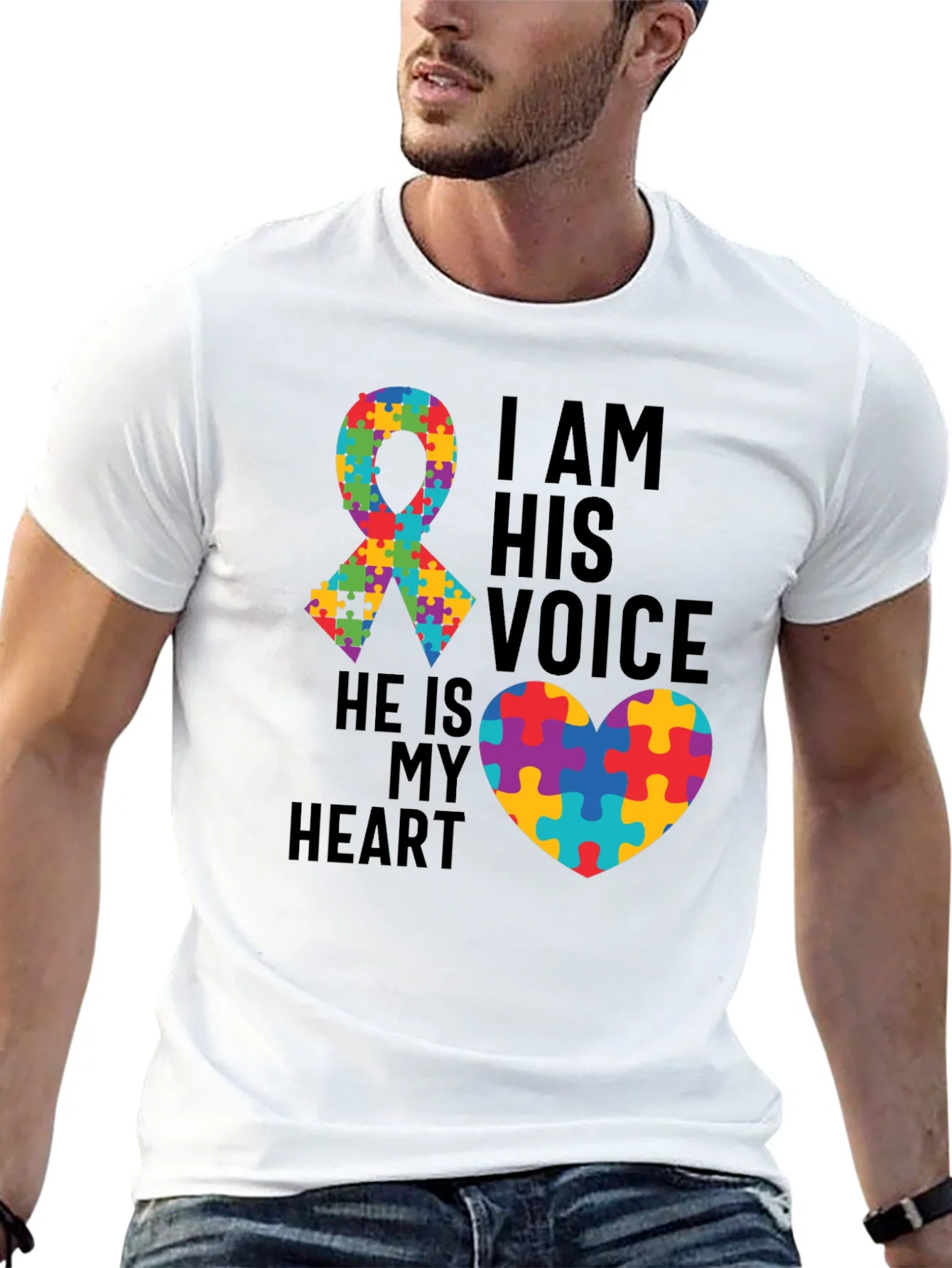 Rebbecca Autism Awareness T-Shirt: I Am His Voice Heart