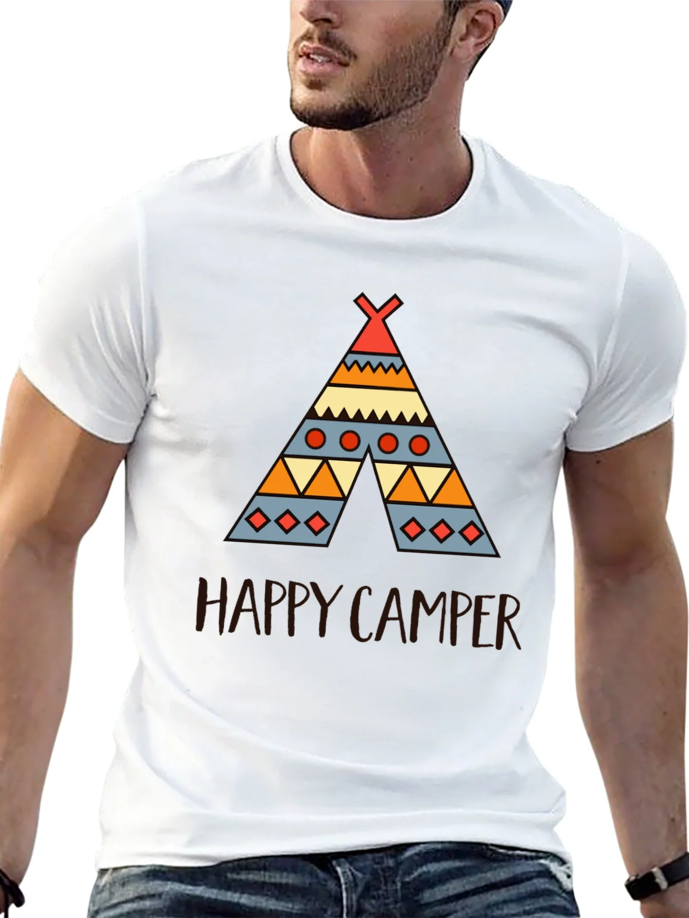 Rebbecca Happy Camper Graphic Tee - Black Cotton T-Shirt