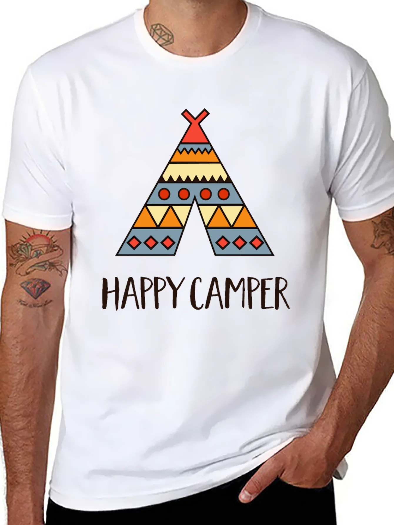 Rebbecca Happy Camper Graphic Tee - Black Cotton T-Shirt