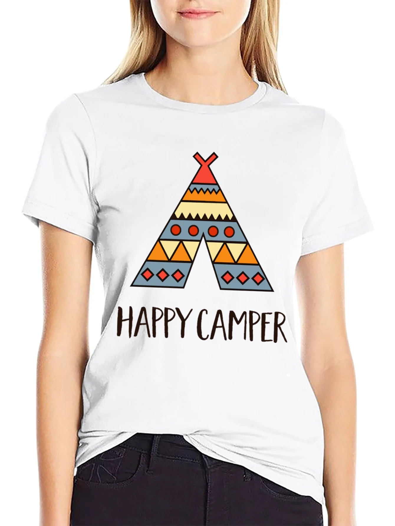 Rebbecca Happy Camper Graphic Tee - Black Cotton T-Shirt