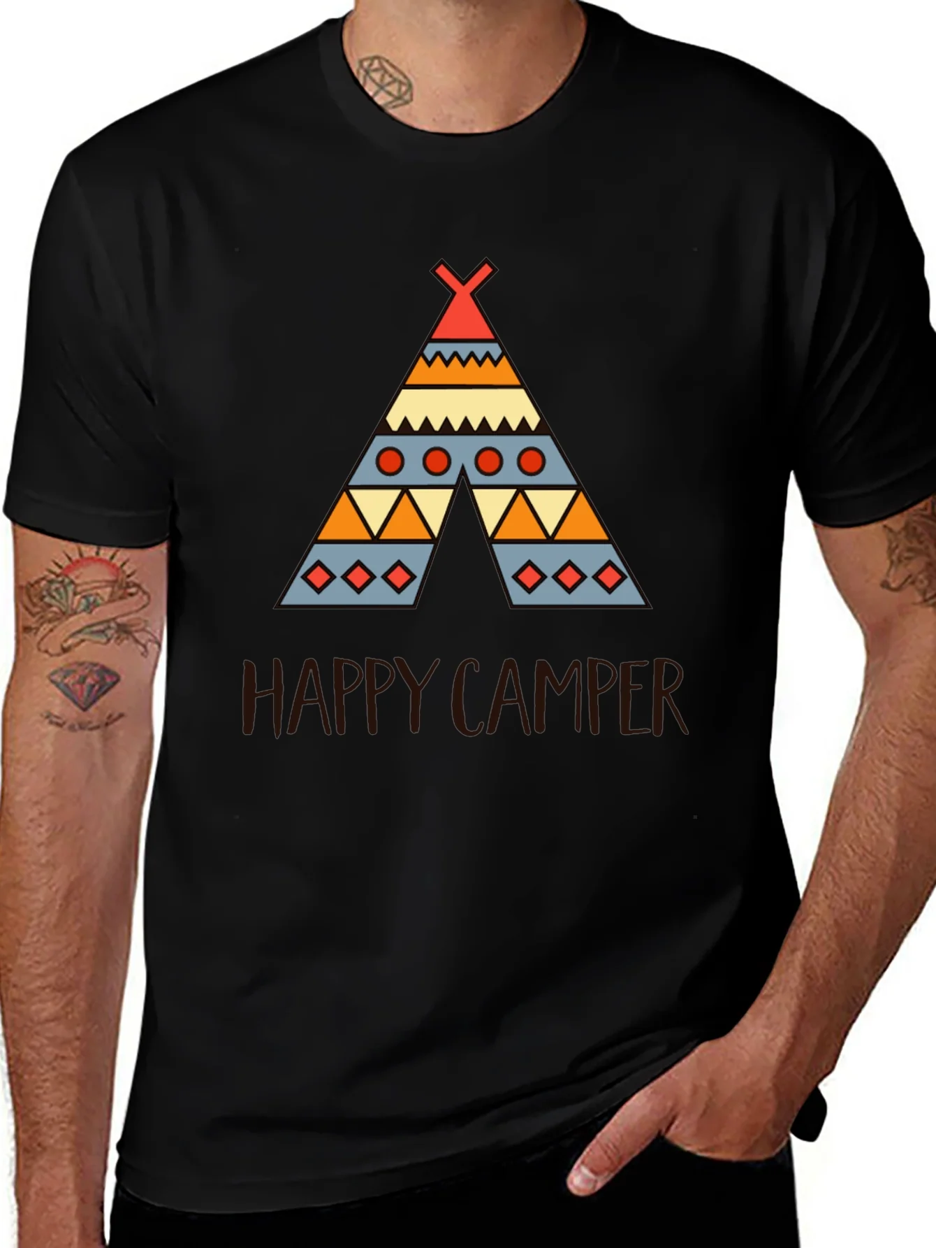 Rebbecca Happy Camper Graphic Tee - Black Cotton T-Shirt