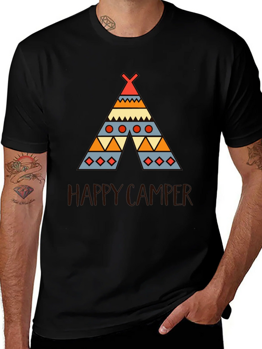 Rebbecca Happy Camper Graphic Tee - Black Cotton T-Shirt